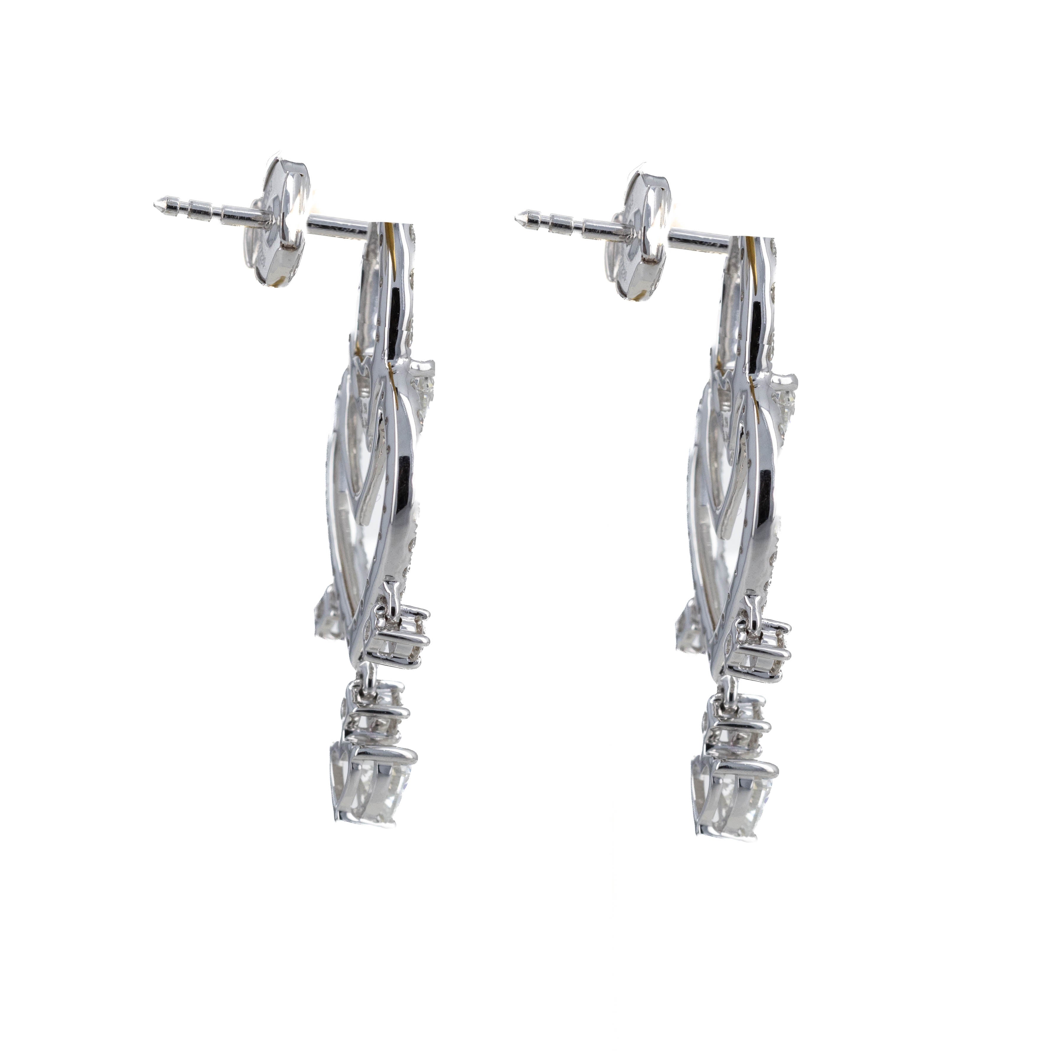 18K White Gold 2.20 Carat Diamond Heart Drop Earrings - Queen May
