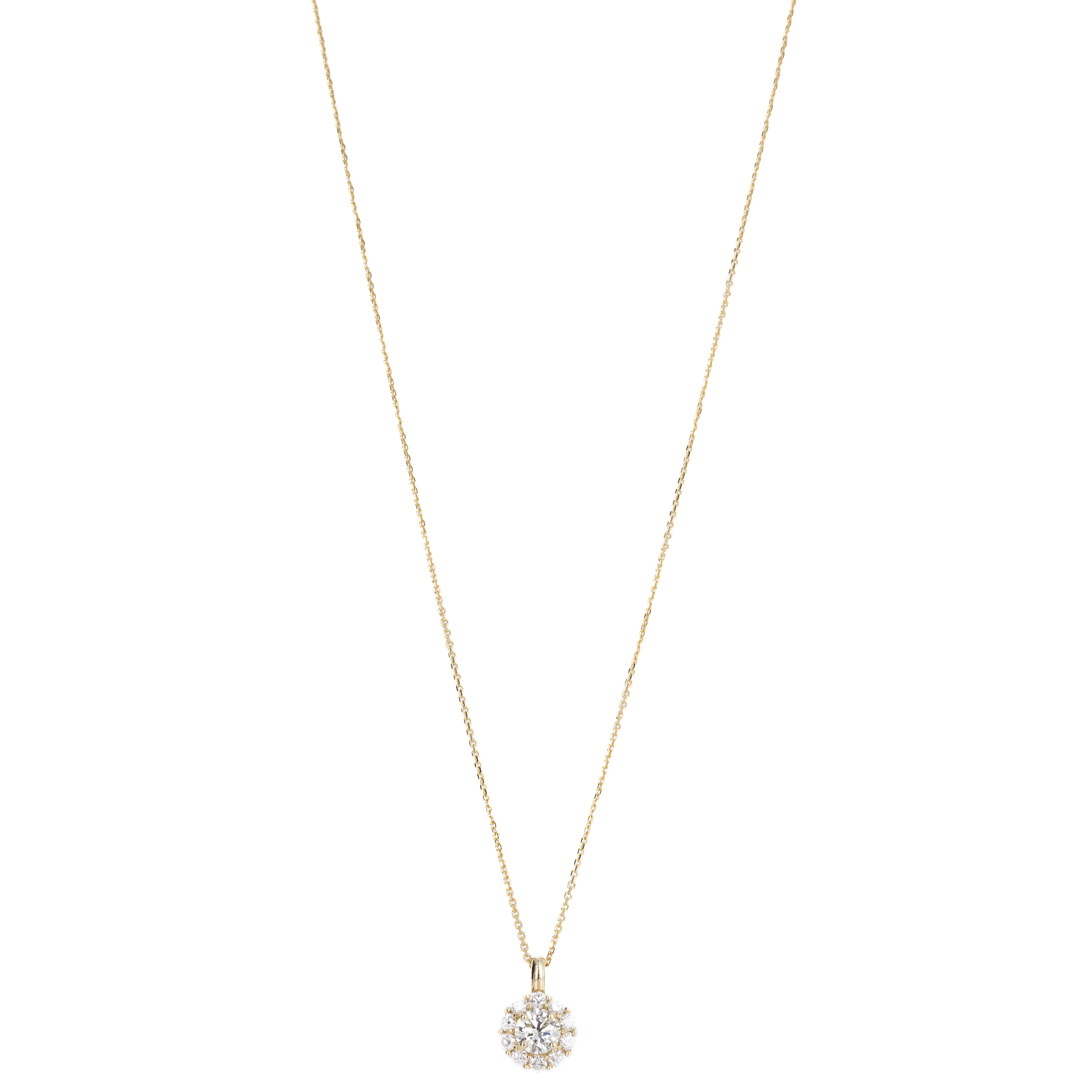 14K Yellow Gold 1.65 Carat Round Diamond Halo Pendant Necklace - Queen May