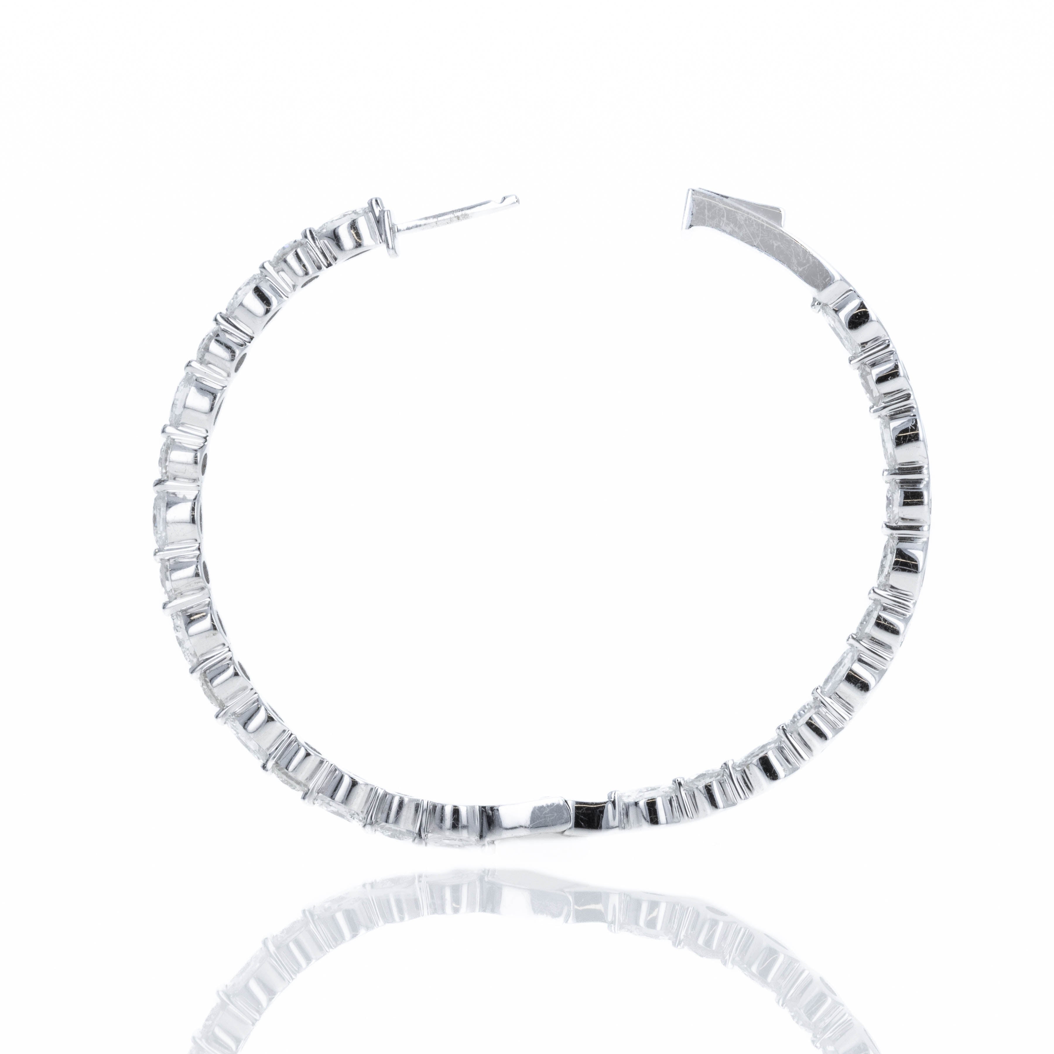 18K White Gold 5.61 Carat Diamond Marquise Round Alternating Inside-Out Hoop Earrings - Queen May