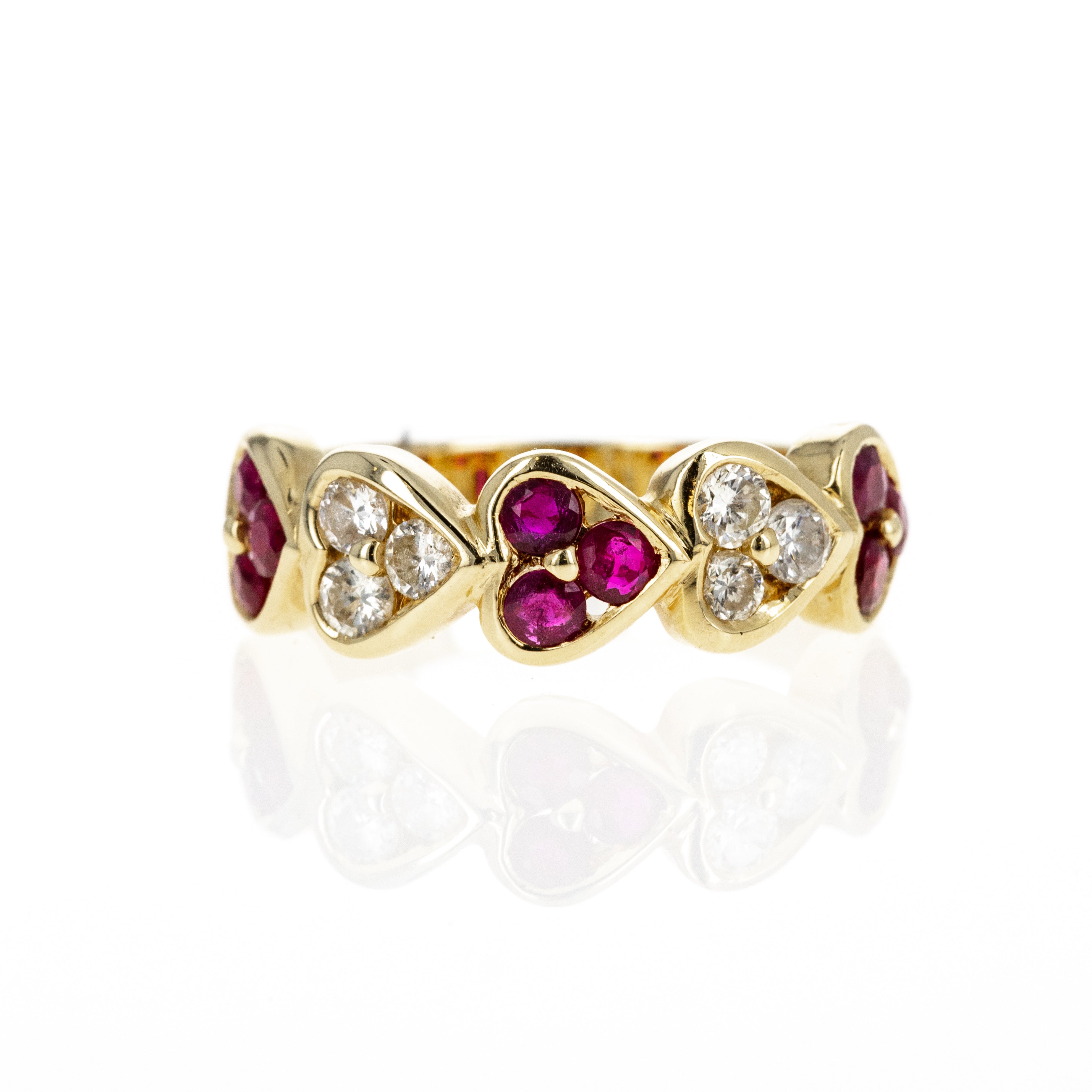 18K Yellow Gold 0.79 Carat Ruby Diamond Heart Ring - Queen May