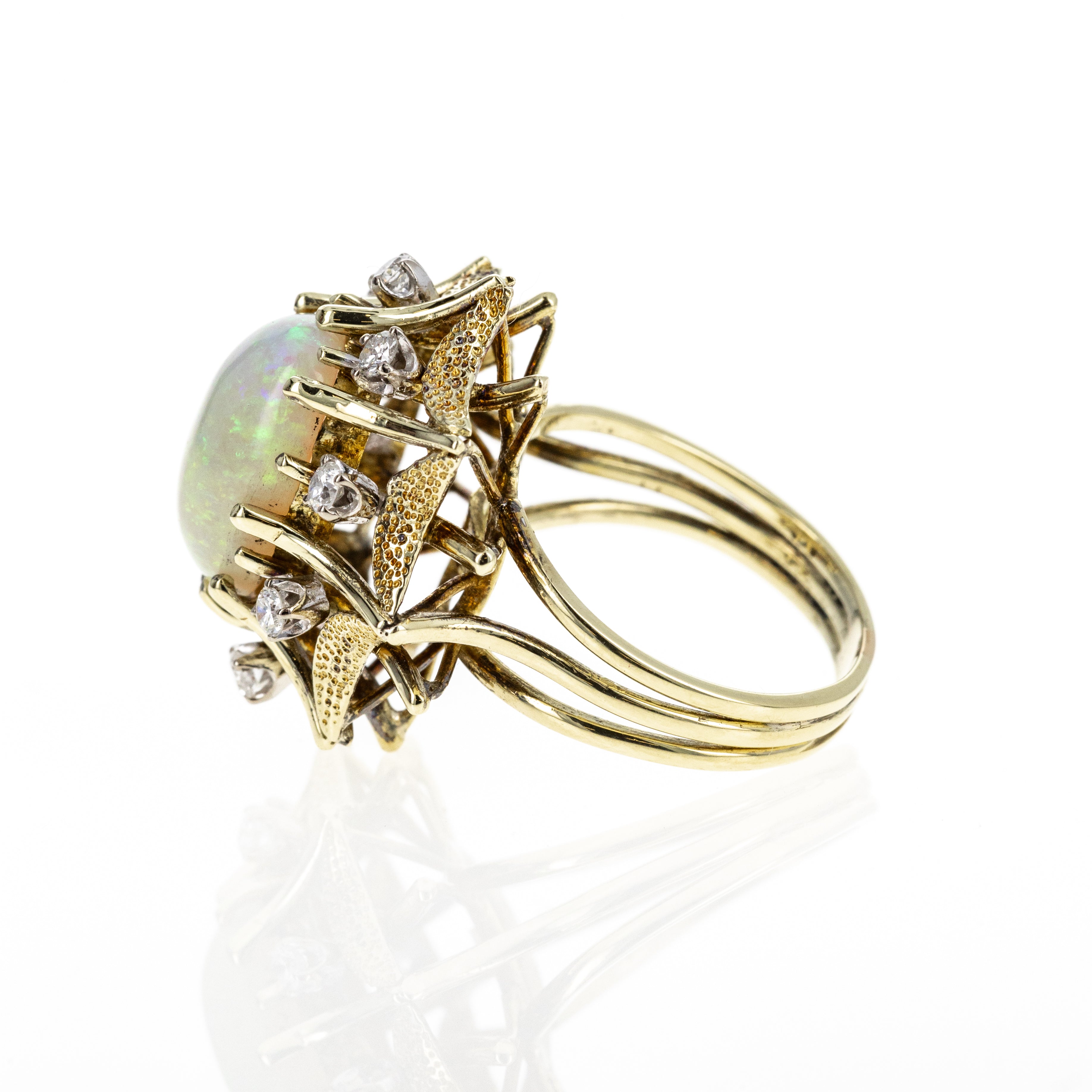 Retro 14K Yellow Gold 3 Carat Opal Diamond Ring - Queen May