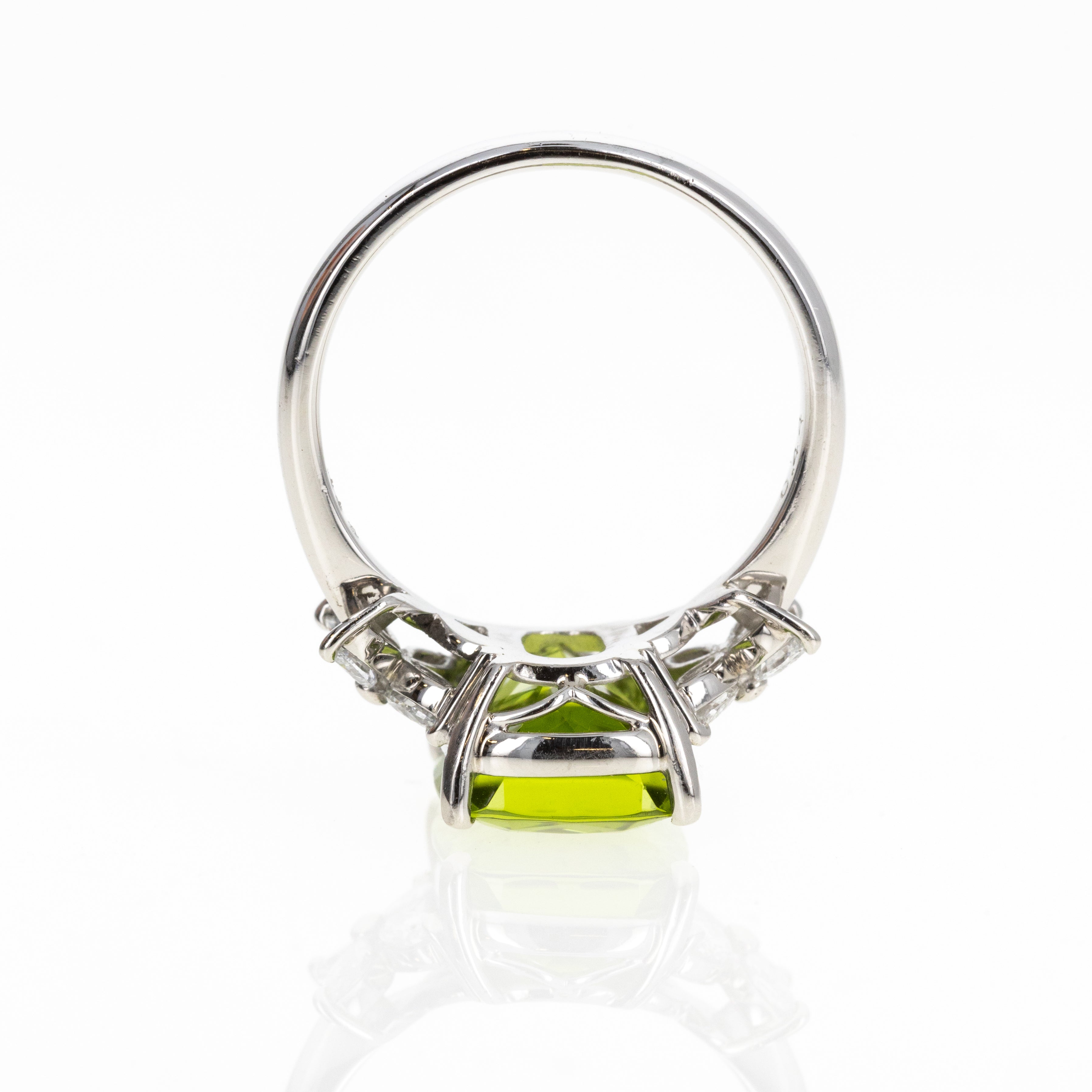 Platinum 4.57 Carat Peridot Diamond Floral Ring - Queen May