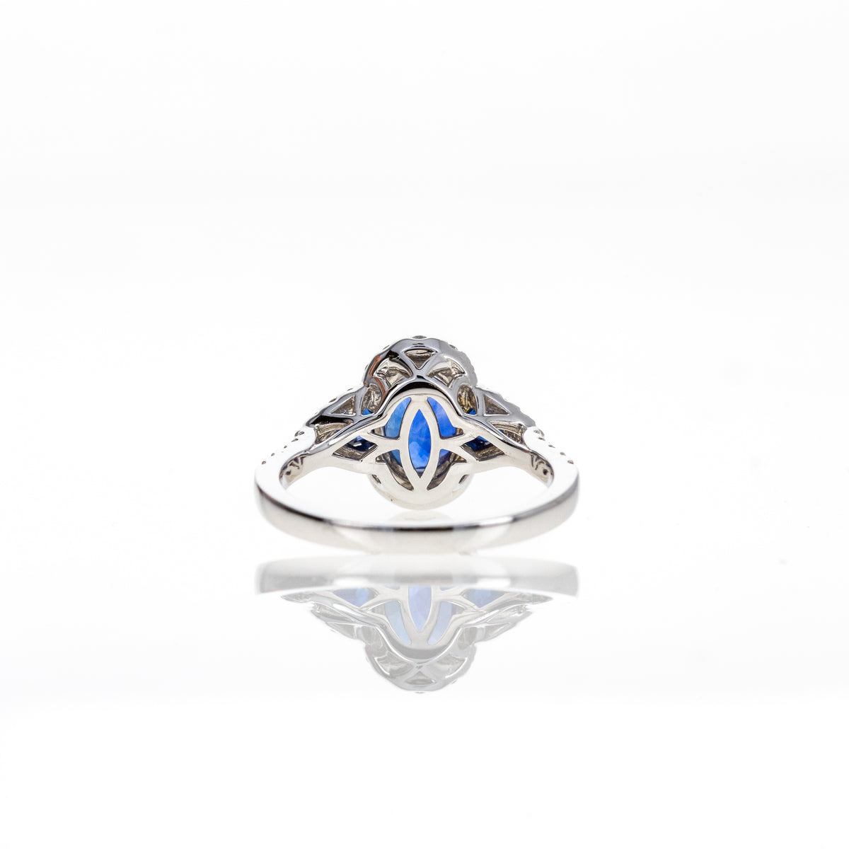 14K White Gold 1.71 Carat Oval Cut Natural Madagascar Sapphire & Diamond Ring - Queen May