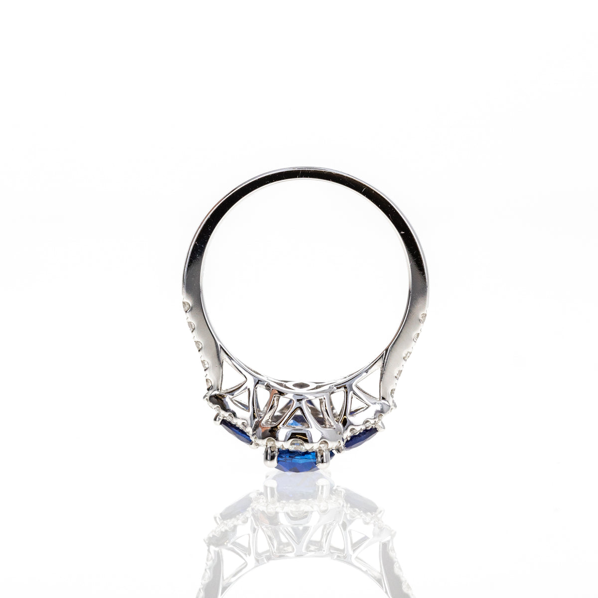 14K White Gold 1.71 Carat Oval Cut Natural Madagascar Sapphire & Diamond Ring - Queen May