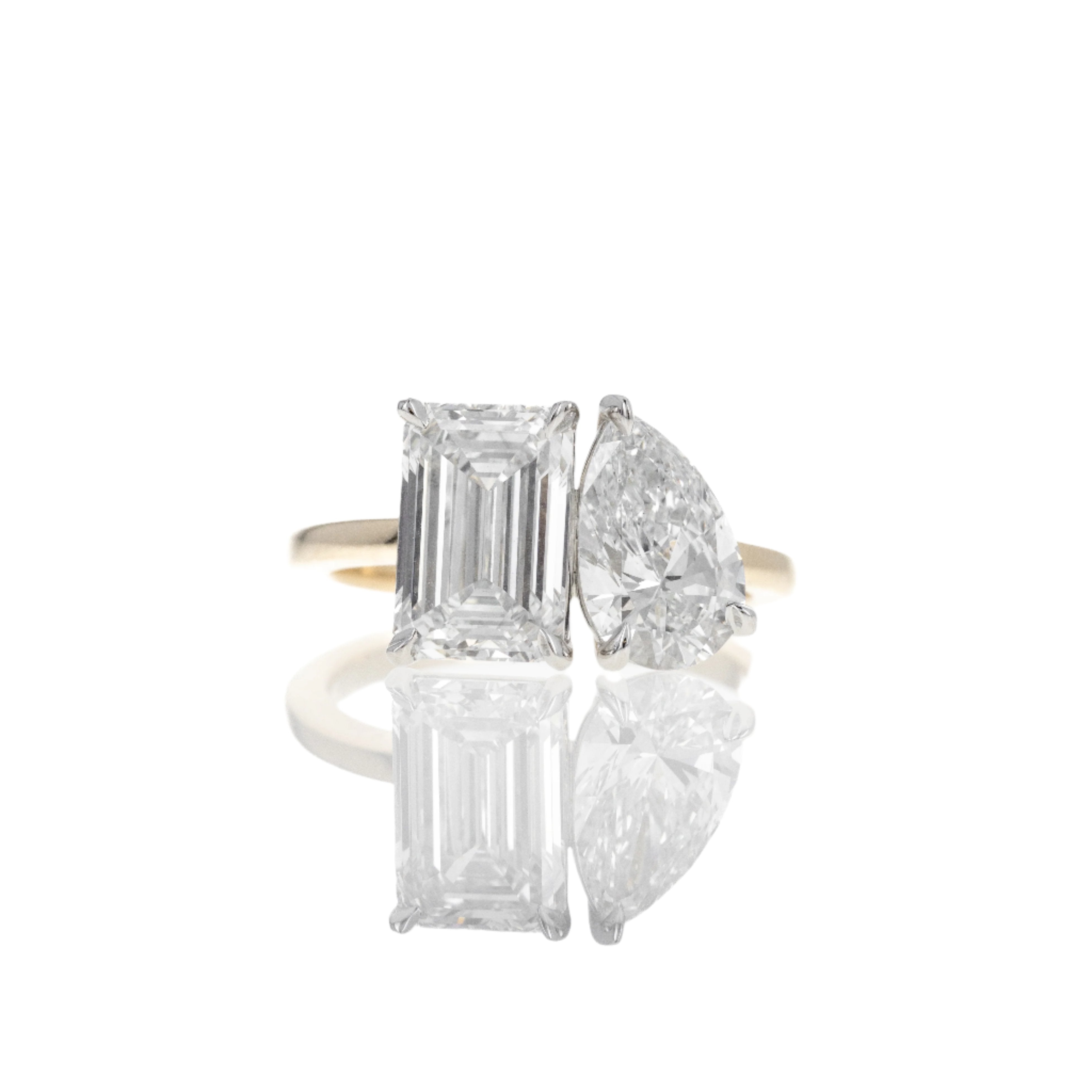 Lab Grown 4.76 Carat Pear and Emerald Cut Diamond Two Stone Ring - Queen May