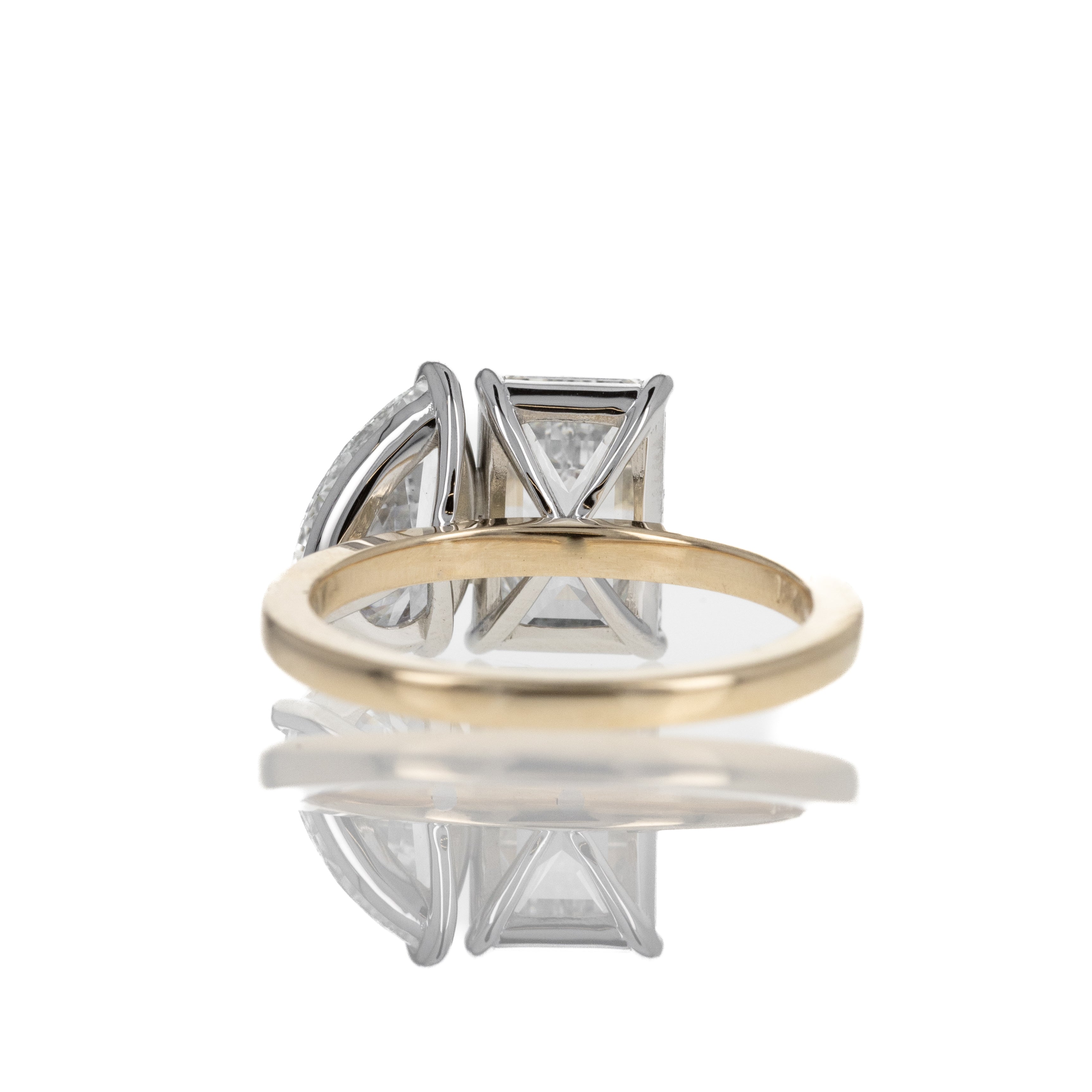 Lab Grown 4.76 Carat Pear and Emerald Cut Diamond Two Stone Ring - Queen May