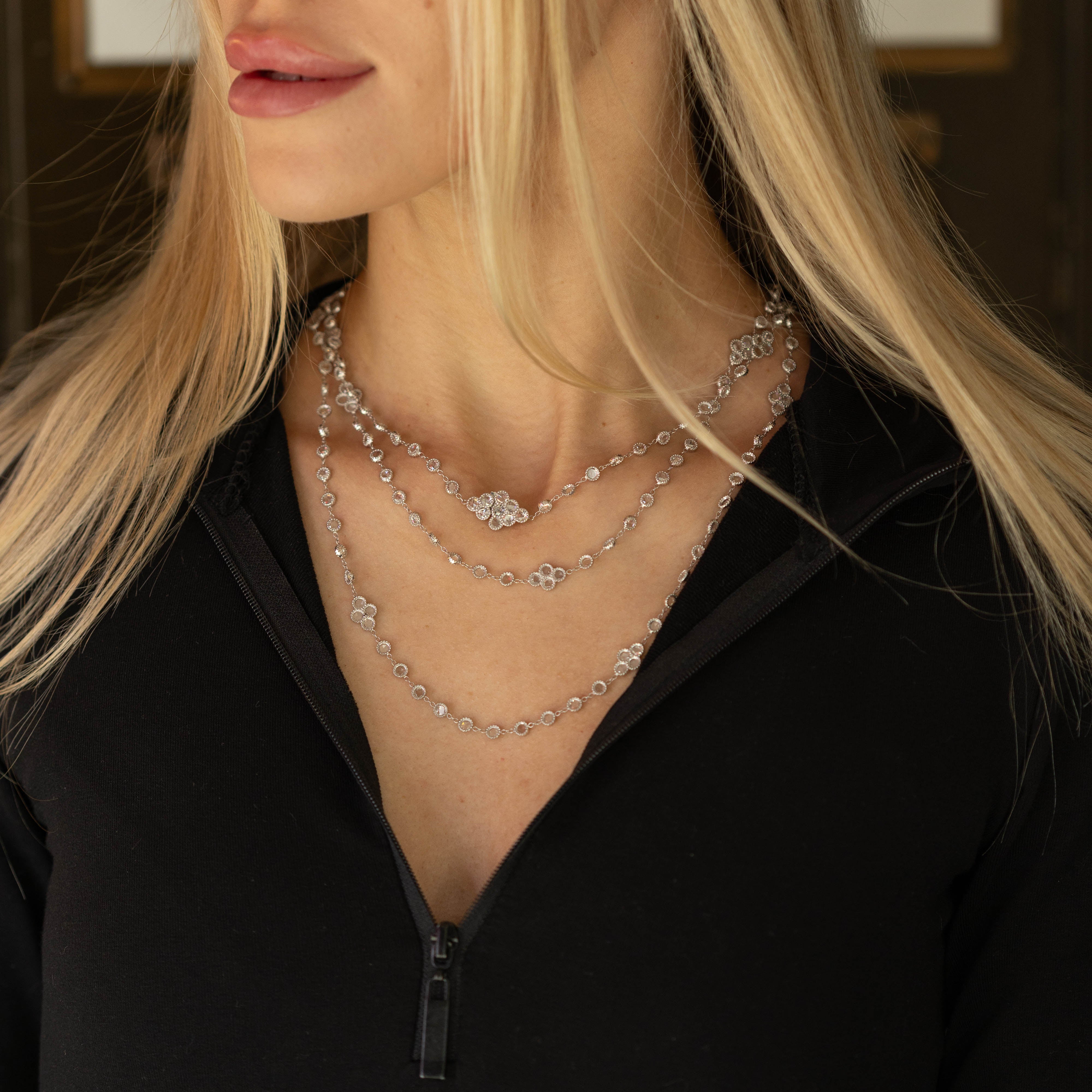 Platinum 27.96 Carat Rose Cut Diamond Layering Necklace - Queen May
