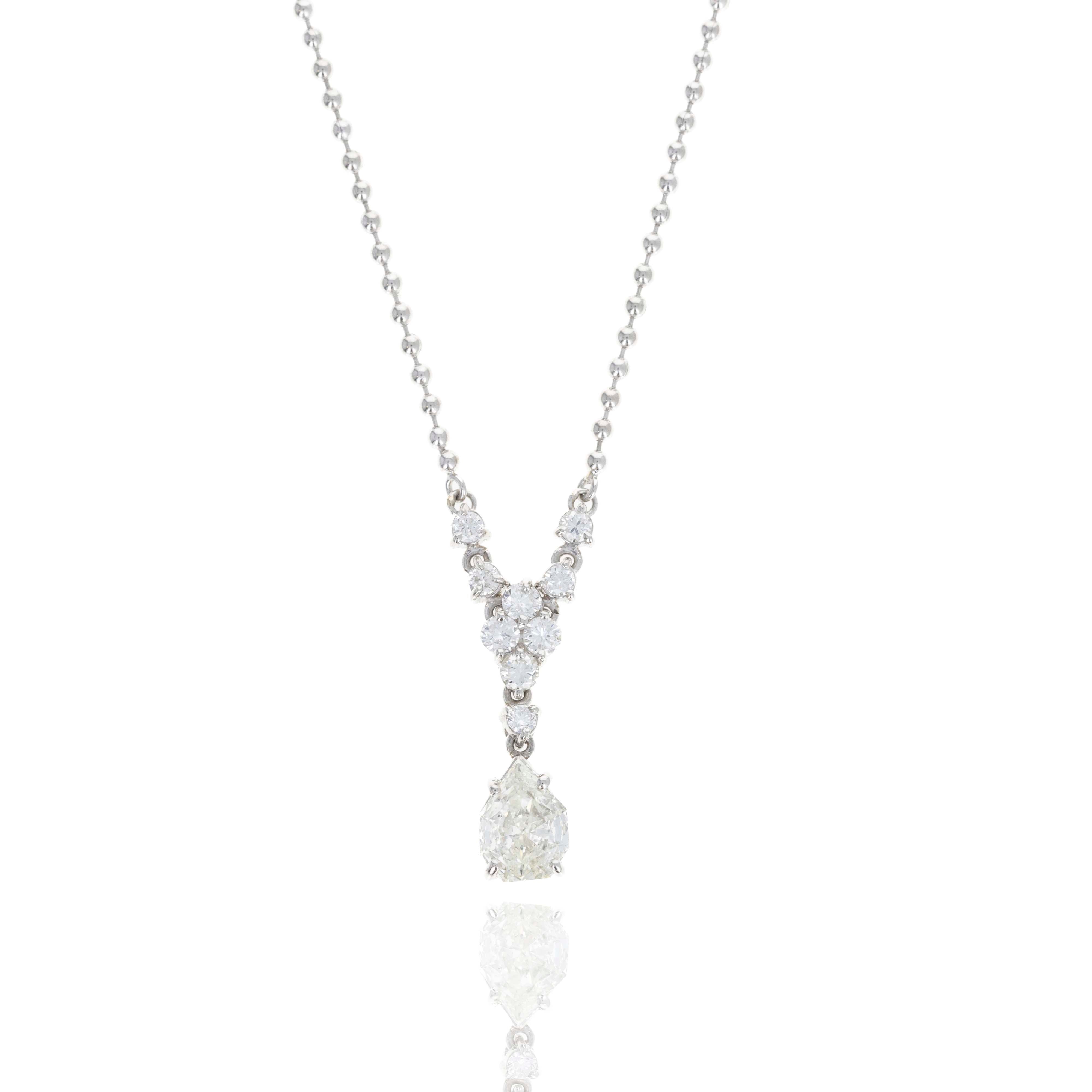 Platinum 0.75 Carat Pear Diamond Drop Necklace - Queen May
