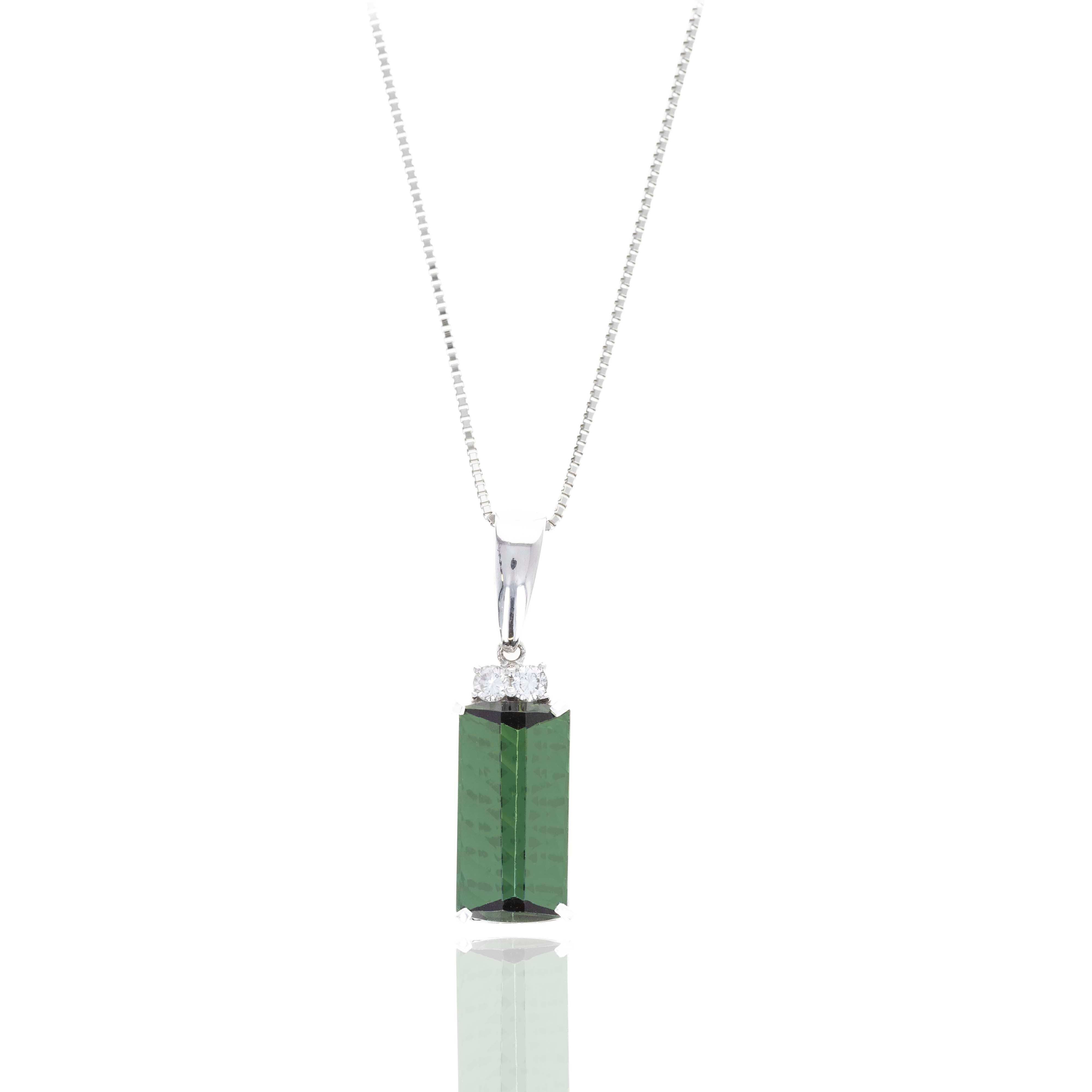 Platinum 3.75 Carat Green Tourmaline Diamond Pendant Necklace - Queen May