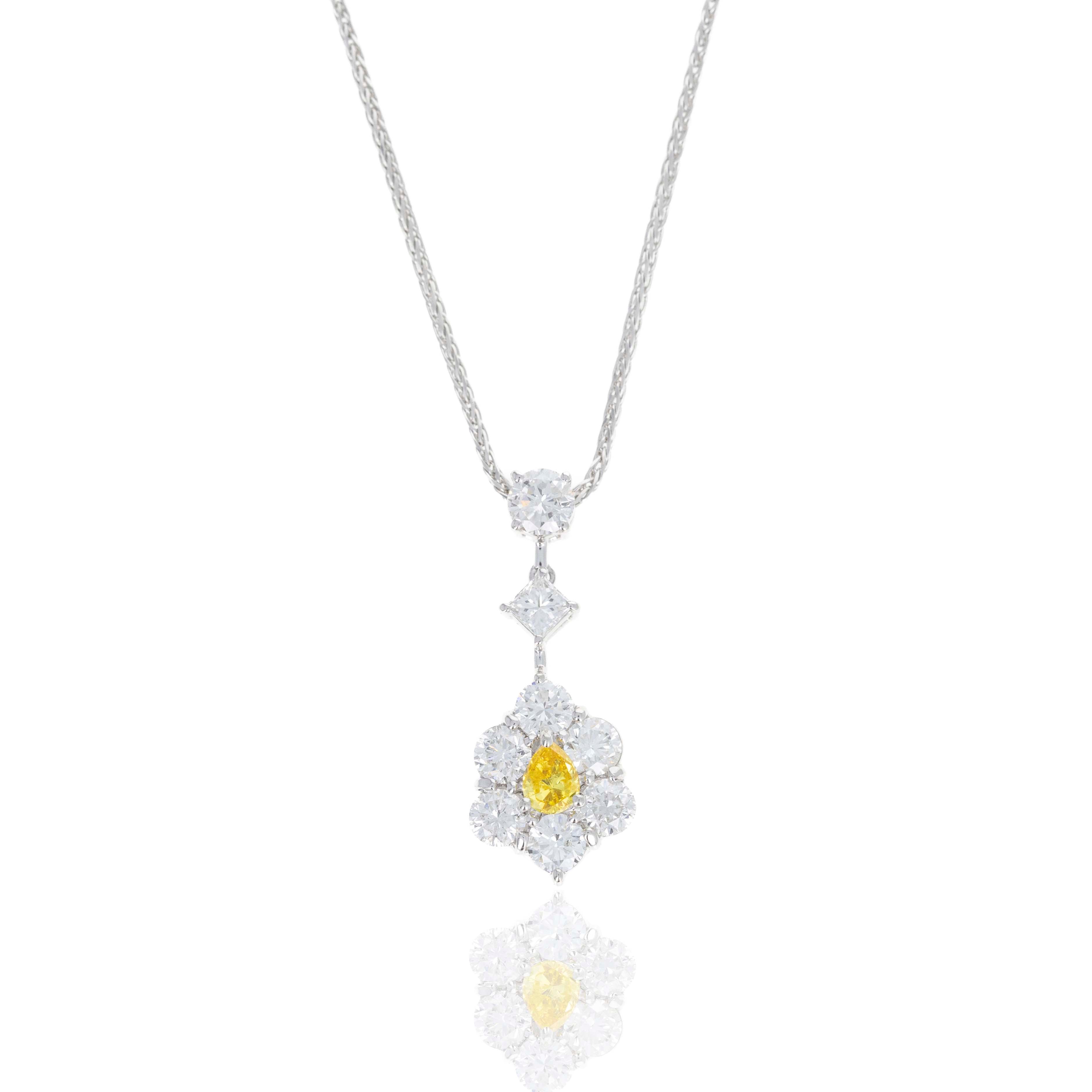 0.18 Carat Fancy Vivid Orangy Yellow Pear Diamond Necklace - Queen May