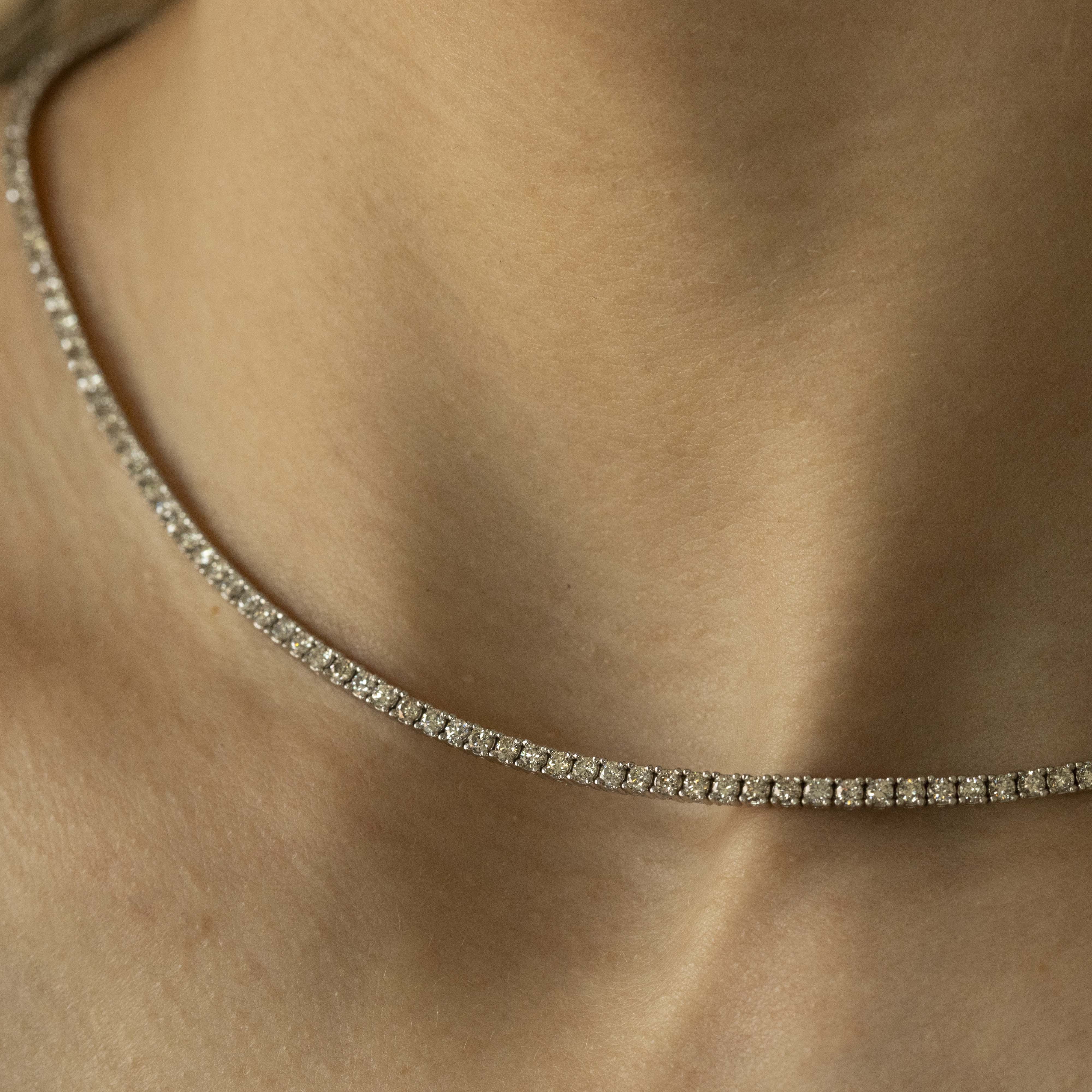 14K White Gold 4.62 Carat Round Diamond Tennis Necklace - Queen May
