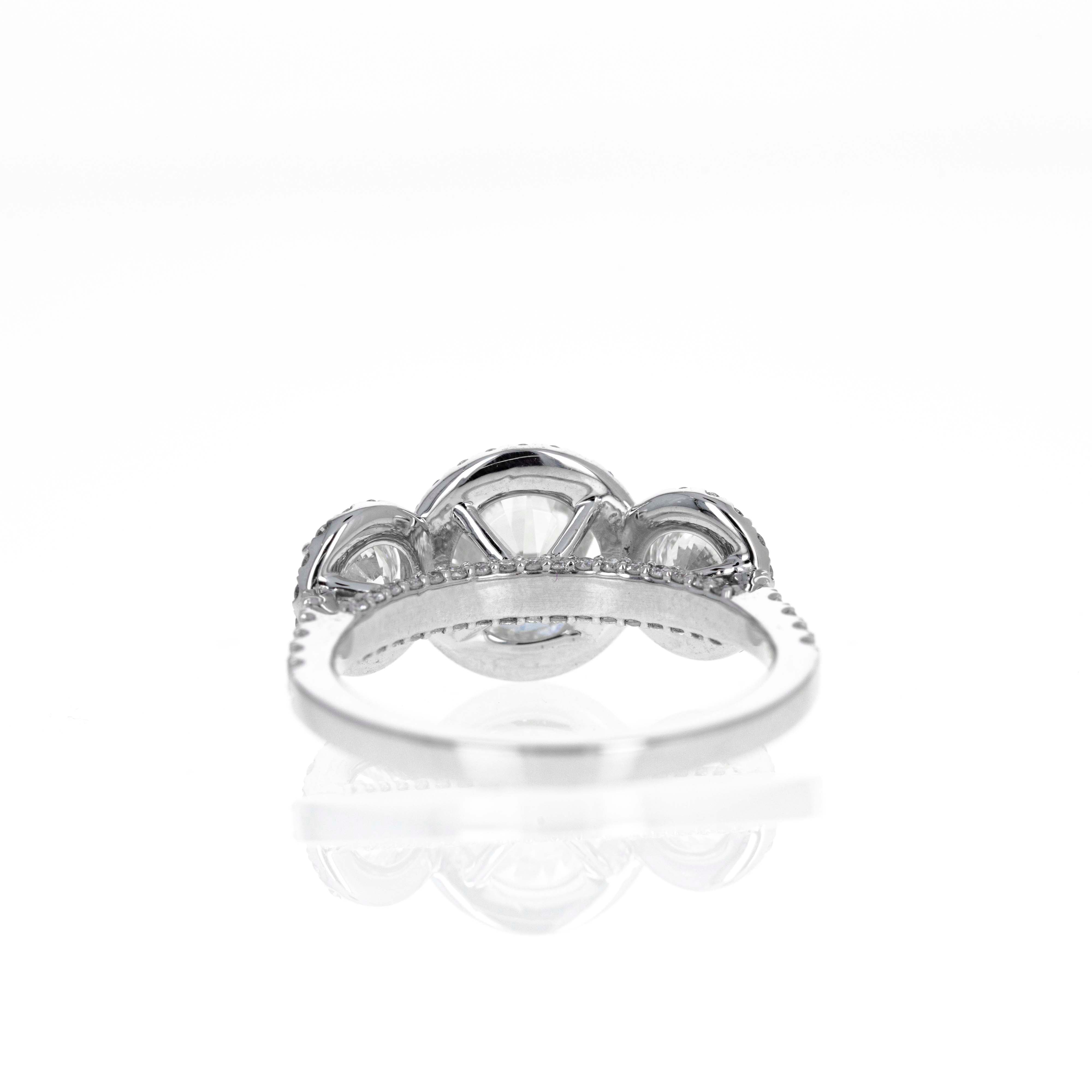 Platinum 1.85 Carat Round Diamond Three Stone Engagement Ring - Queen May