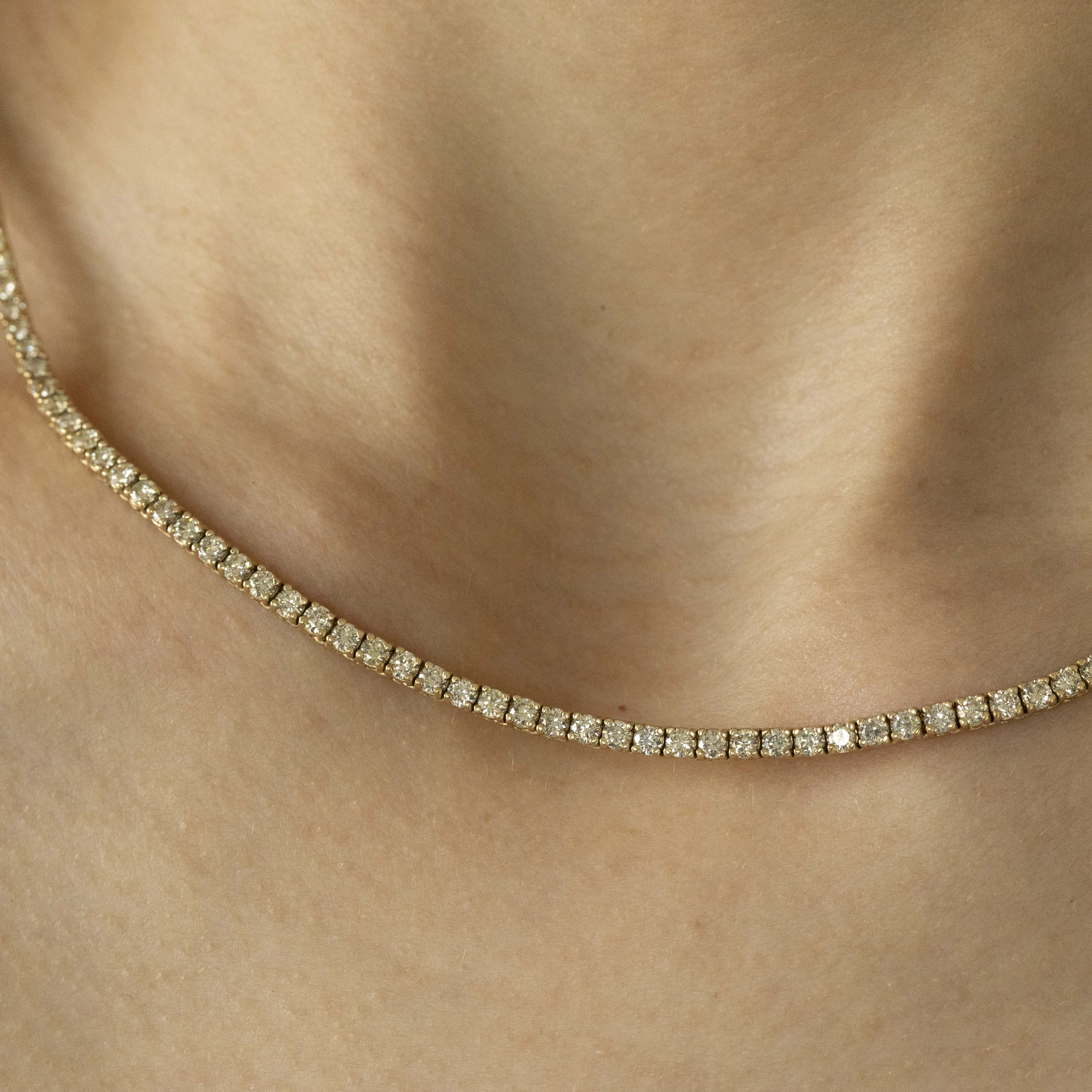 14K Yellow Gold 5.99 Carat Round Diamond Tennis Necklace - Queen May