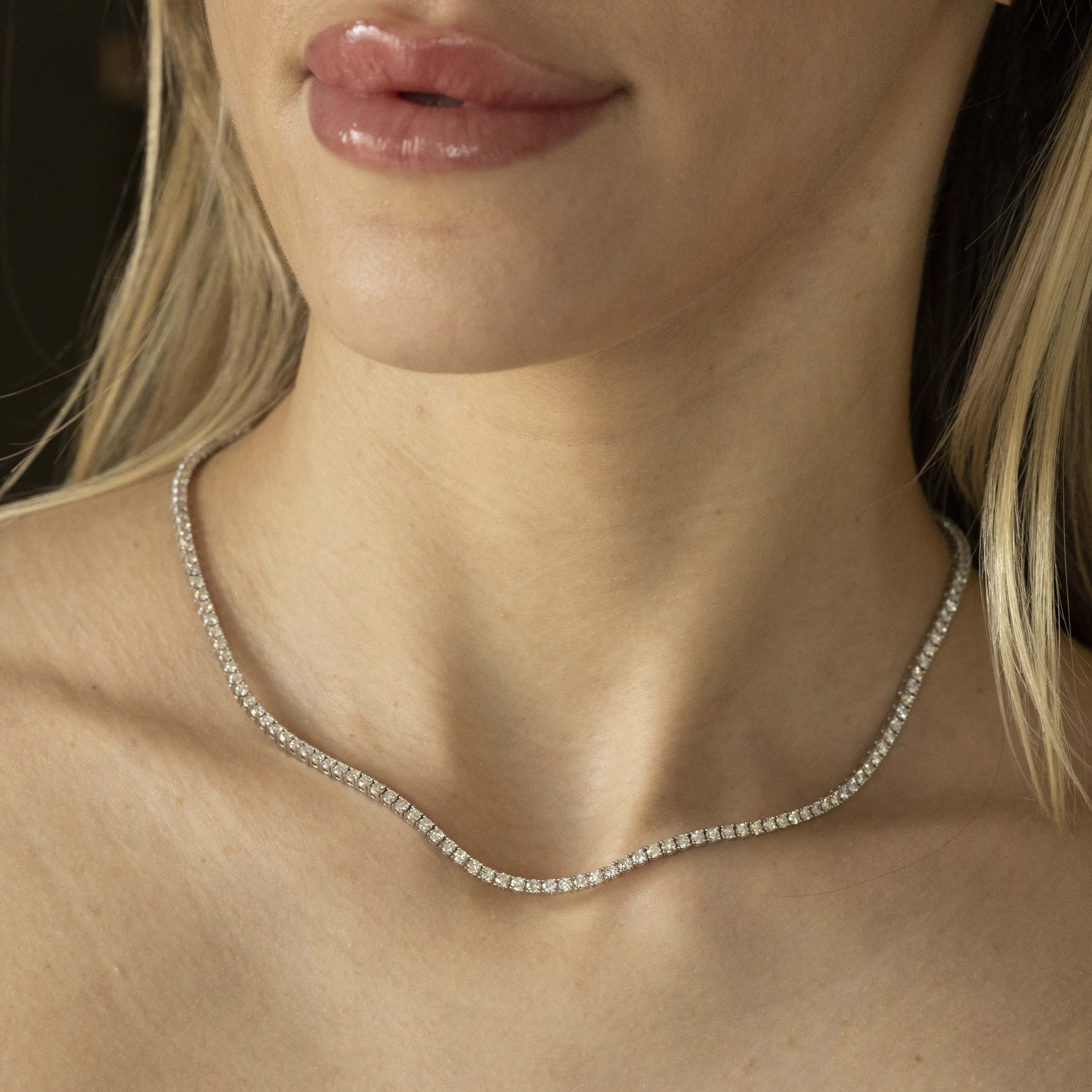 14K White Gold 7.09 Carat Round Diamond Tennis Necklace - Queen May