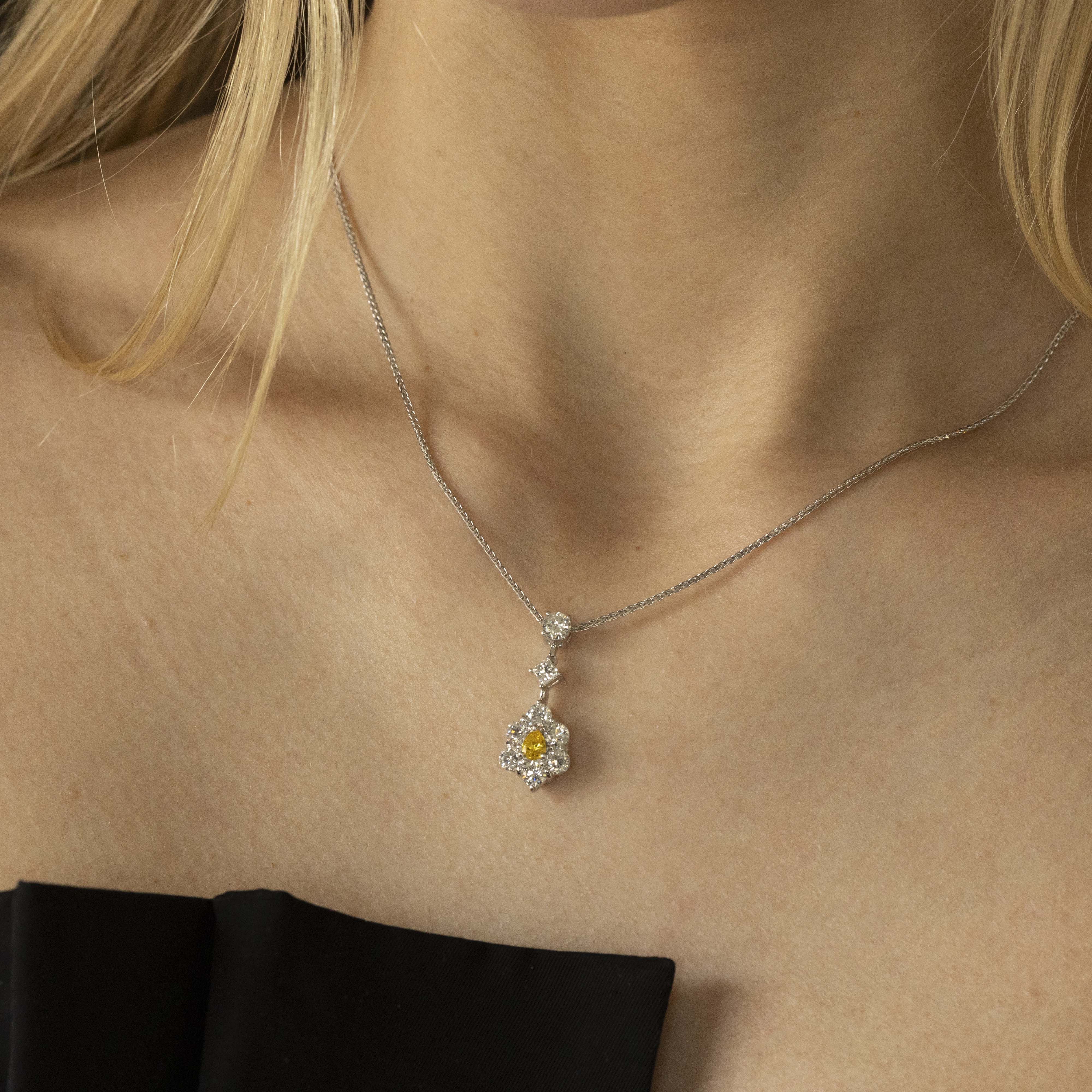 0.18 Carat Fancy Vivid Orangy Yellow Pear Diamond Necklace - Queen May