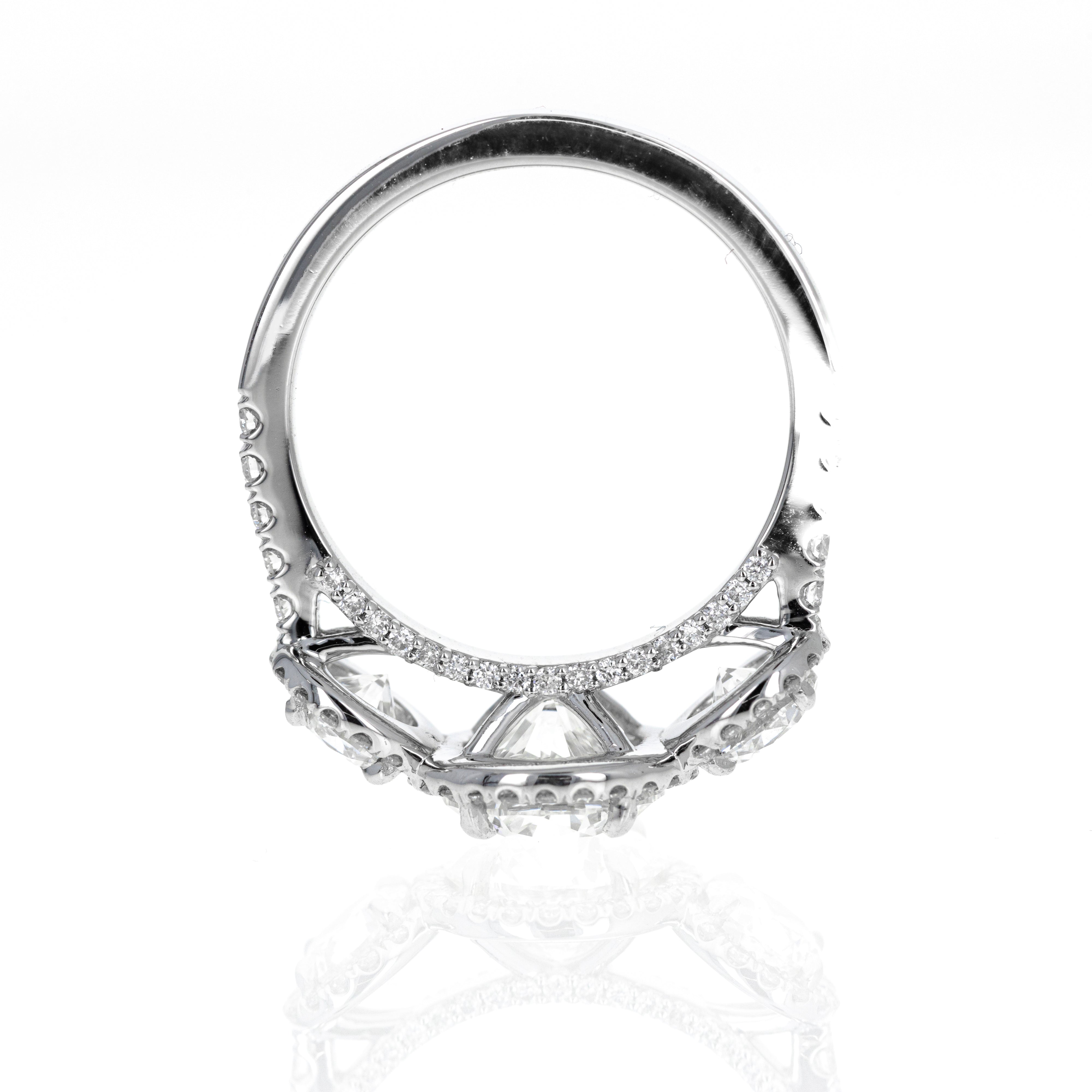 Platinum 1.85 Carat Round Diamond Three Stone Engagement Ring - Queen May
