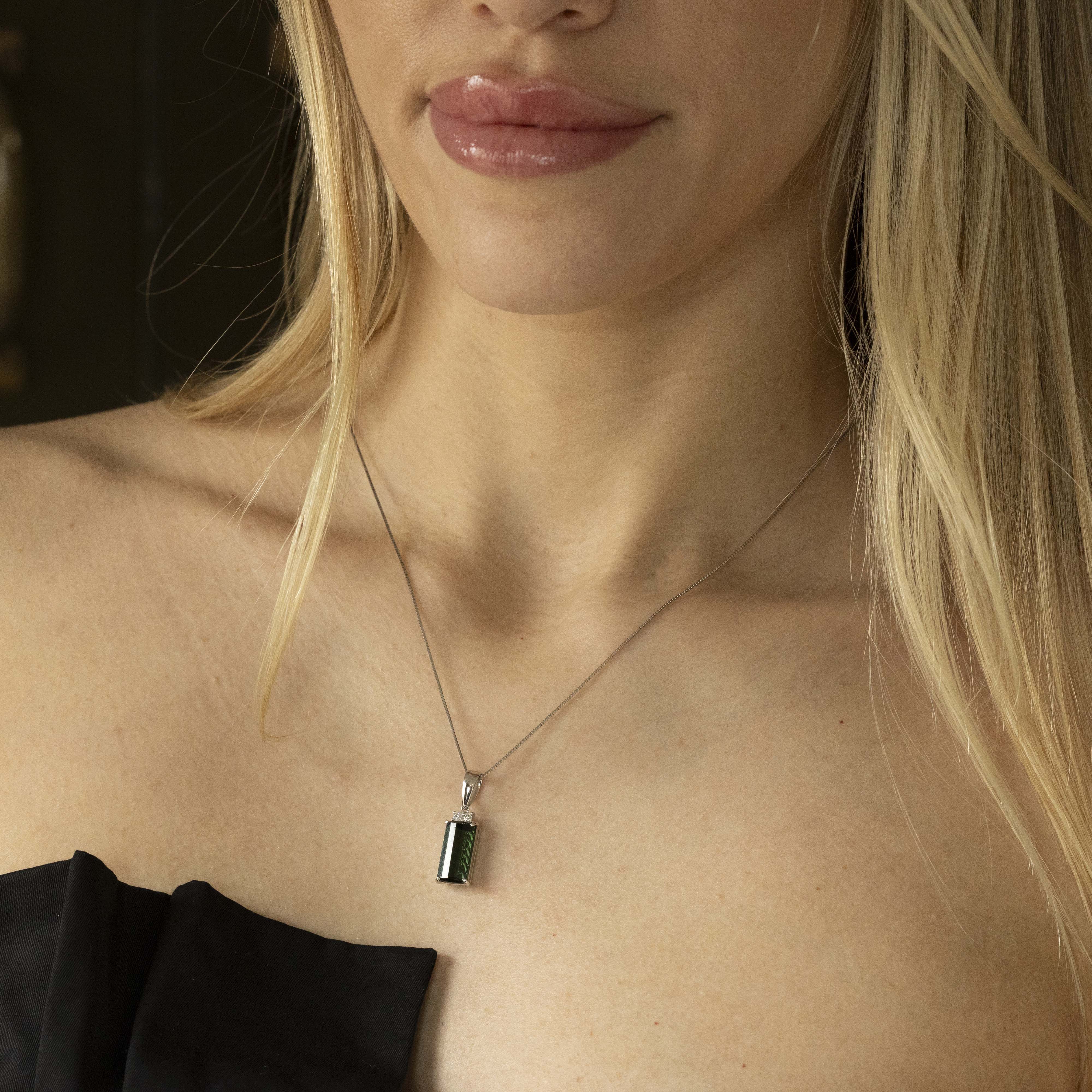Platinum 3.75 Carat Green Tourmaline Diamond Pendant Necklace - Queen May