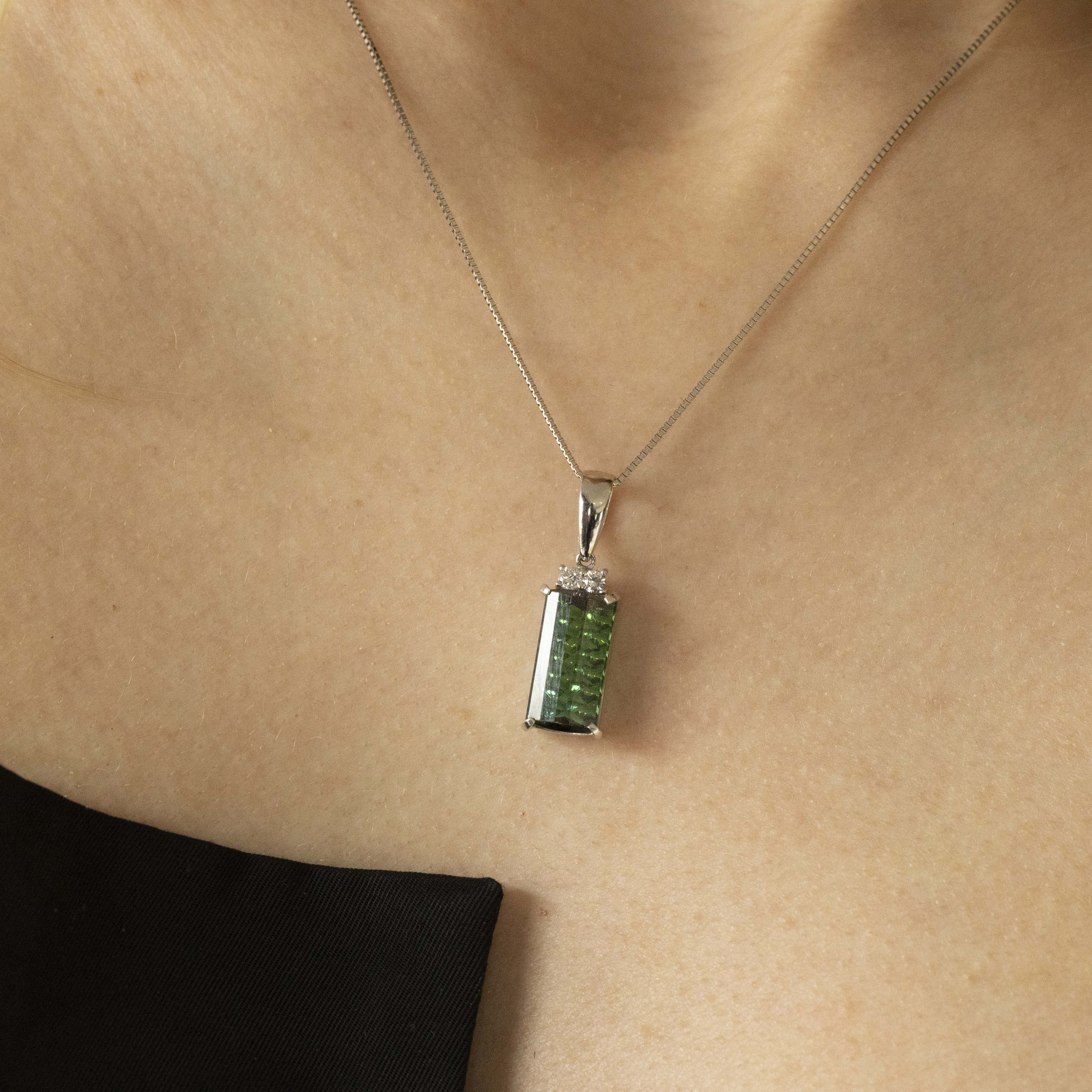 Platinum 3.75 Carat Green Tourmaline Diamond Pendant Necklace - Queen May