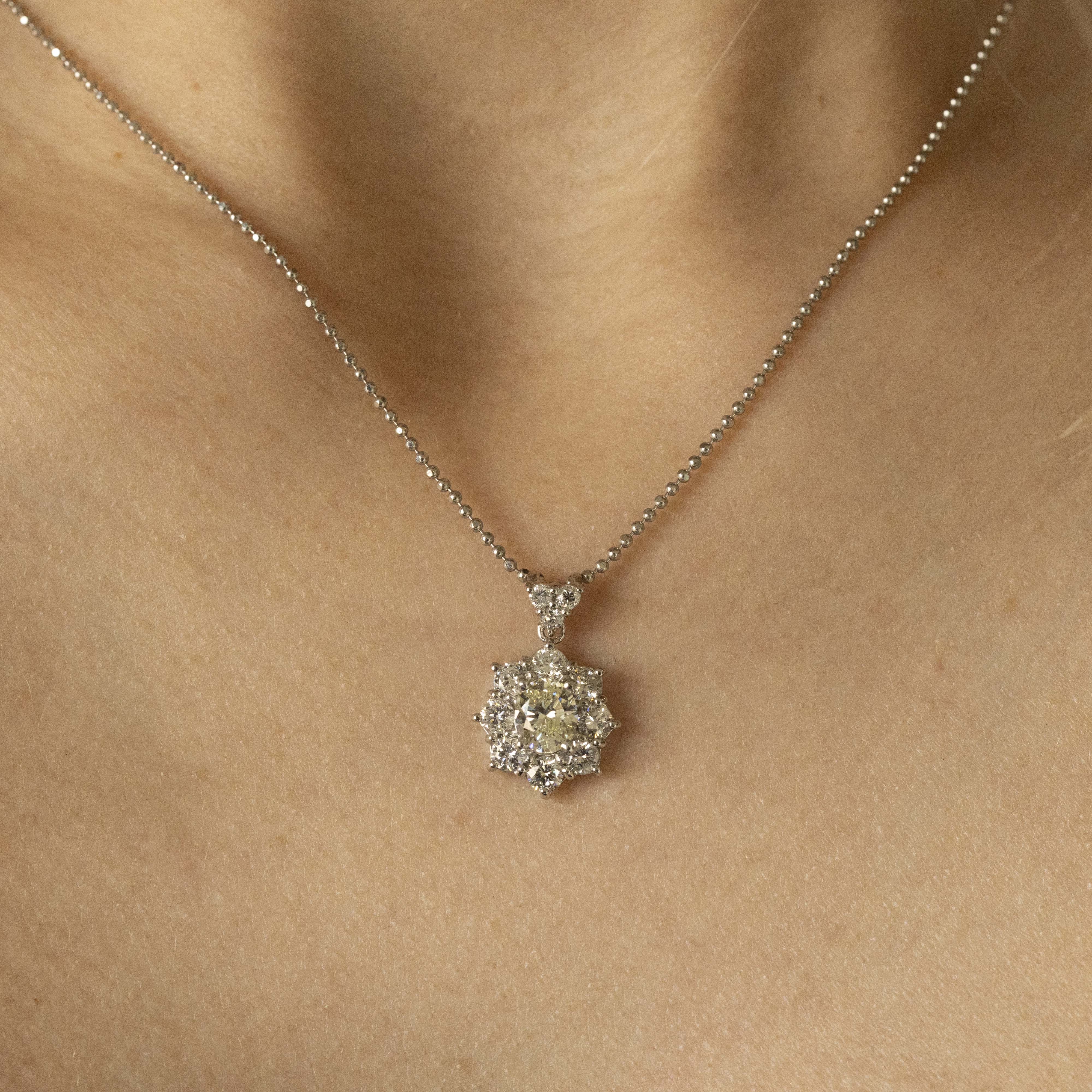 Platinum 1.66 Carat Diamond Oval Halo Pendant Necklace - Queen May