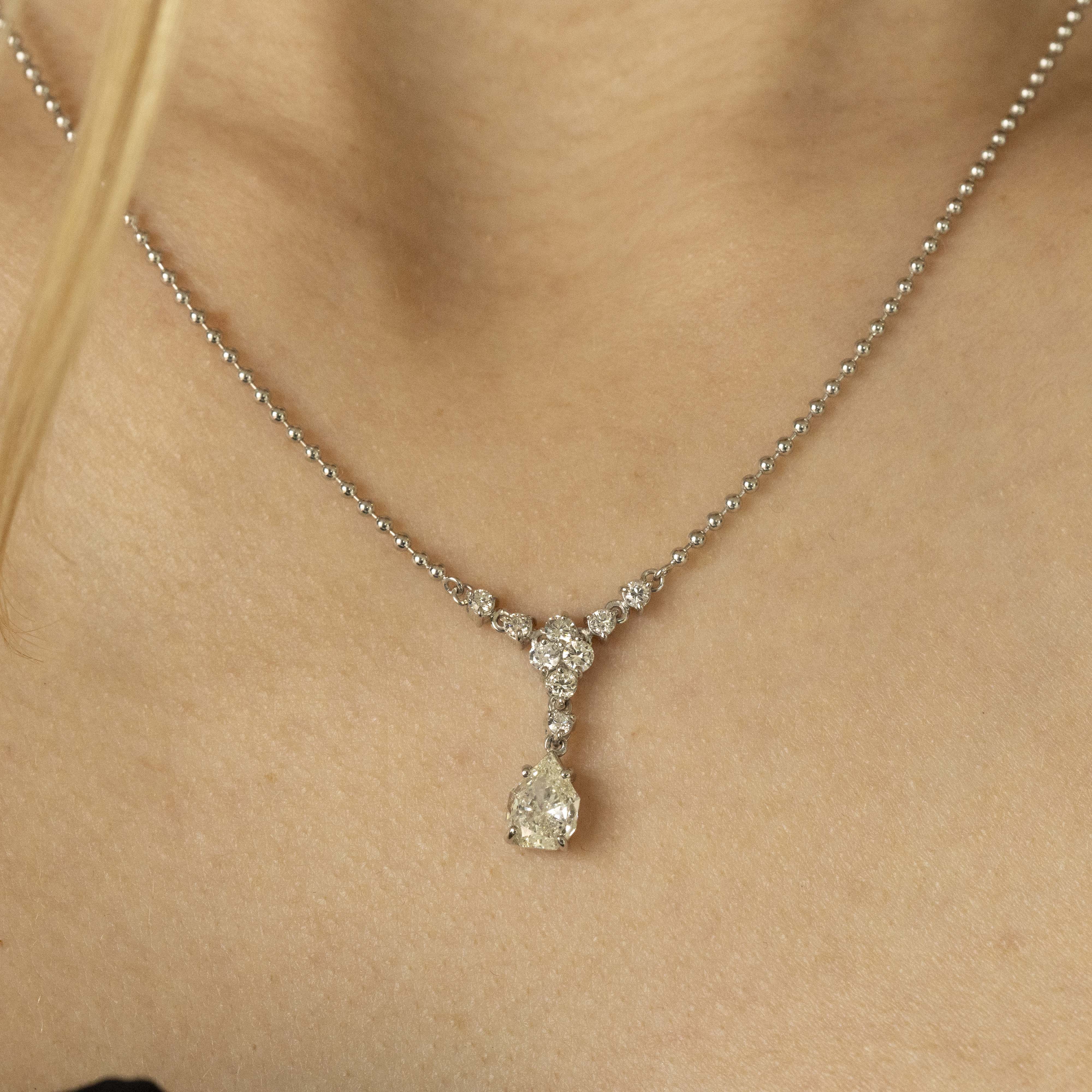 Platinum 0.75 Carat Pear Diamond Drop Necklace - Queen May