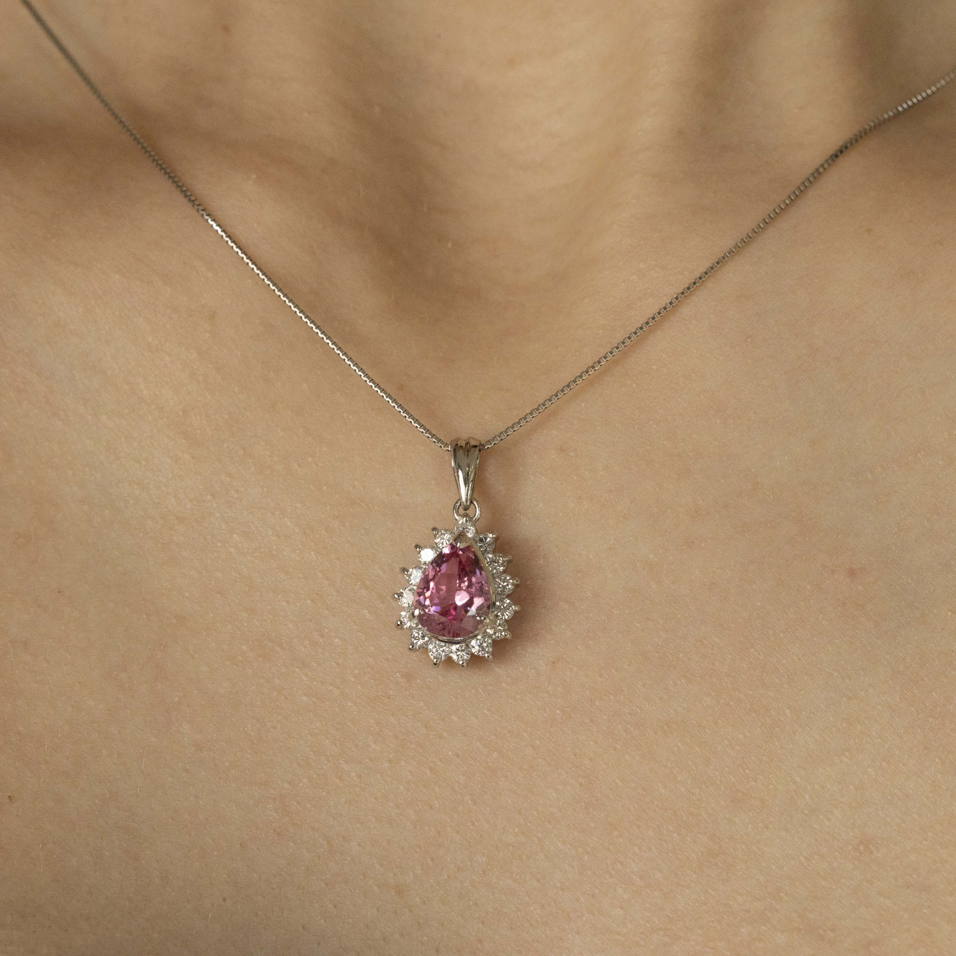 Platinum 1.75 Carat Pink Tourmaline Diamond Pendant Necklace - Queen May