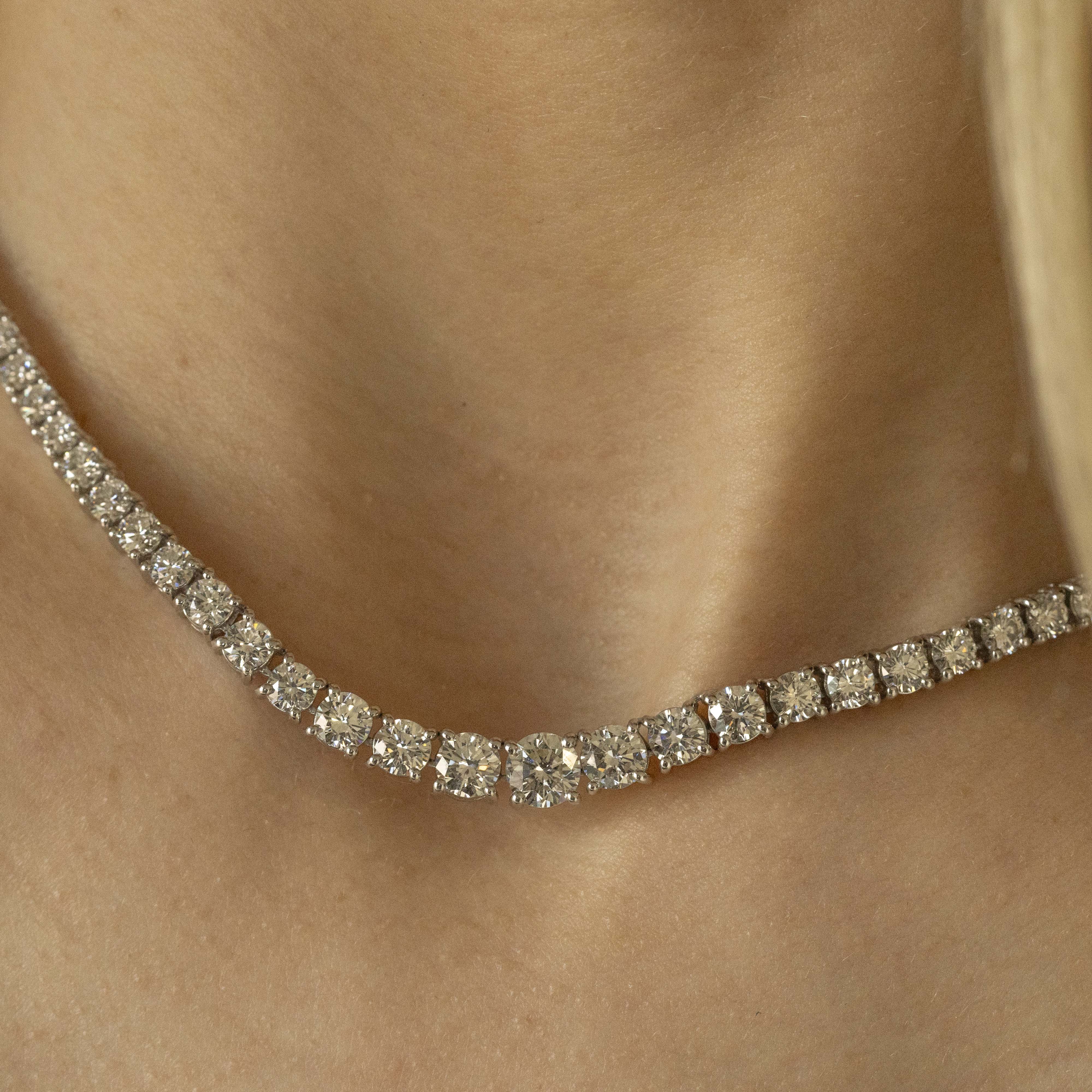 Platinum 11.26 Carat Round Diamond Graduated Riviera Tennis Necklace - Queen May