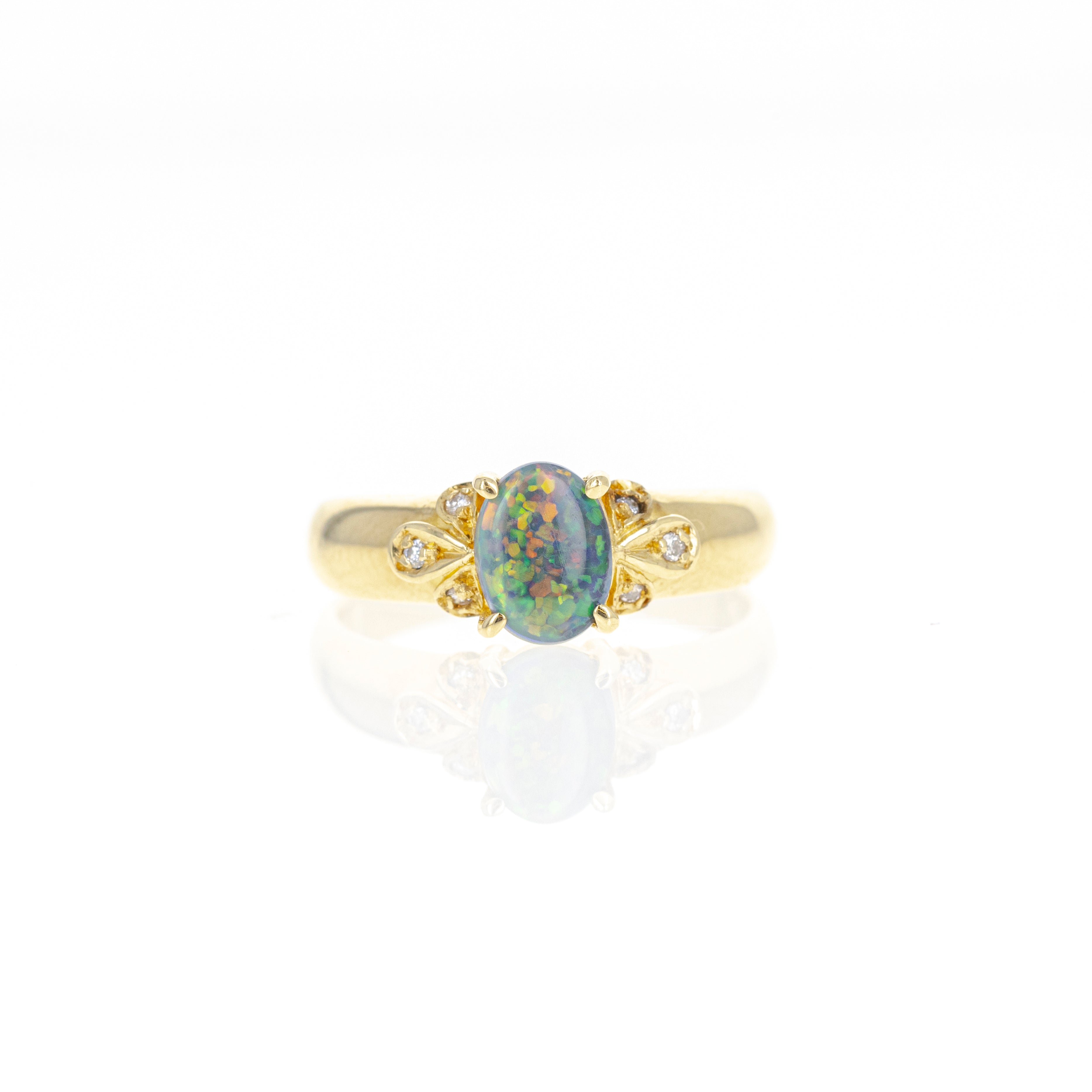 18K Yellow Gold 0.50 Carat Oval Opal Diamond Ring - Queen May