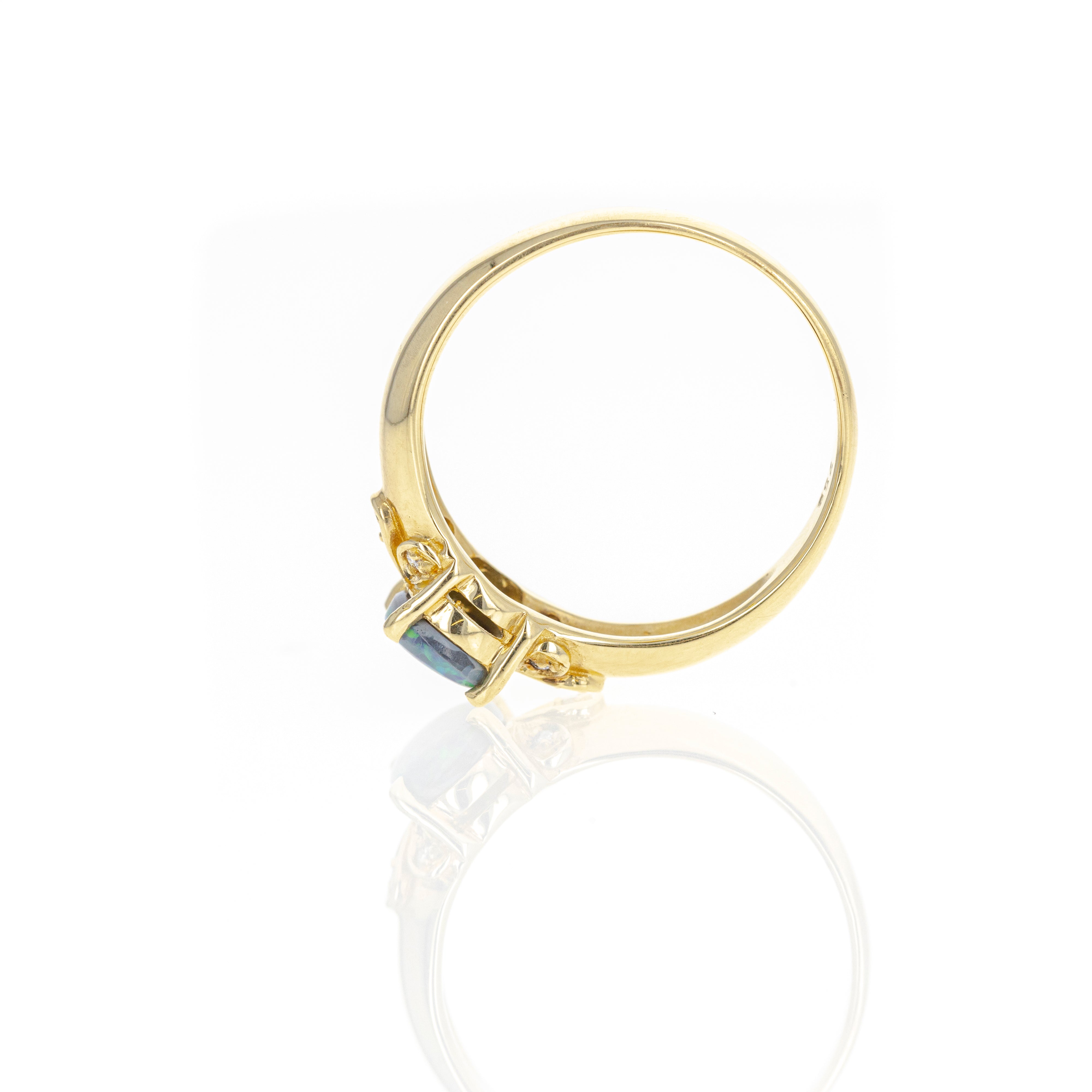 18K Yellow Gold 0.50 Carat Oval Opal Diamond Ring - Queen May