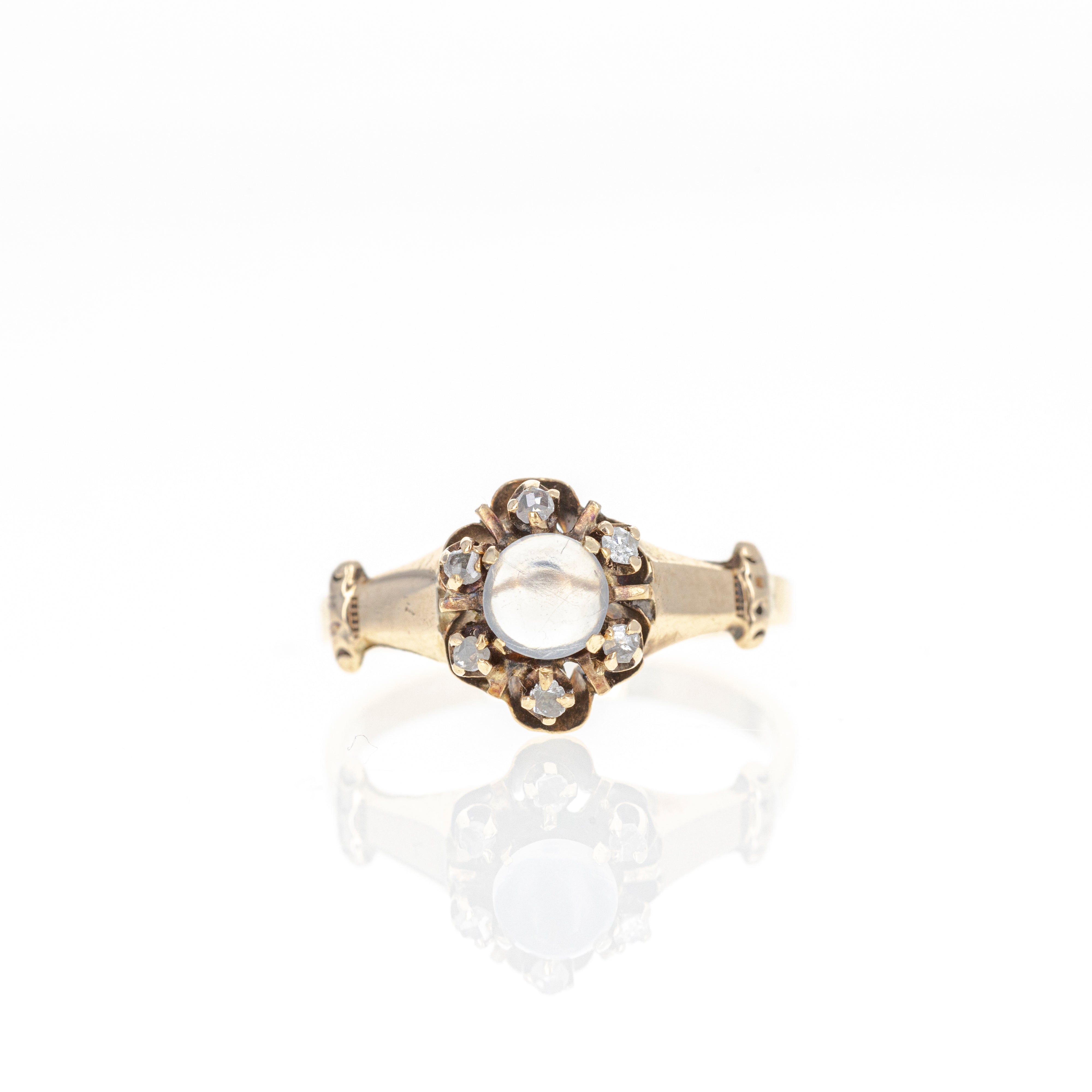 Victorian 14K Yellow Gold 0.40 Carat Moonstone Rose Cut Diamond Ring - Queen May