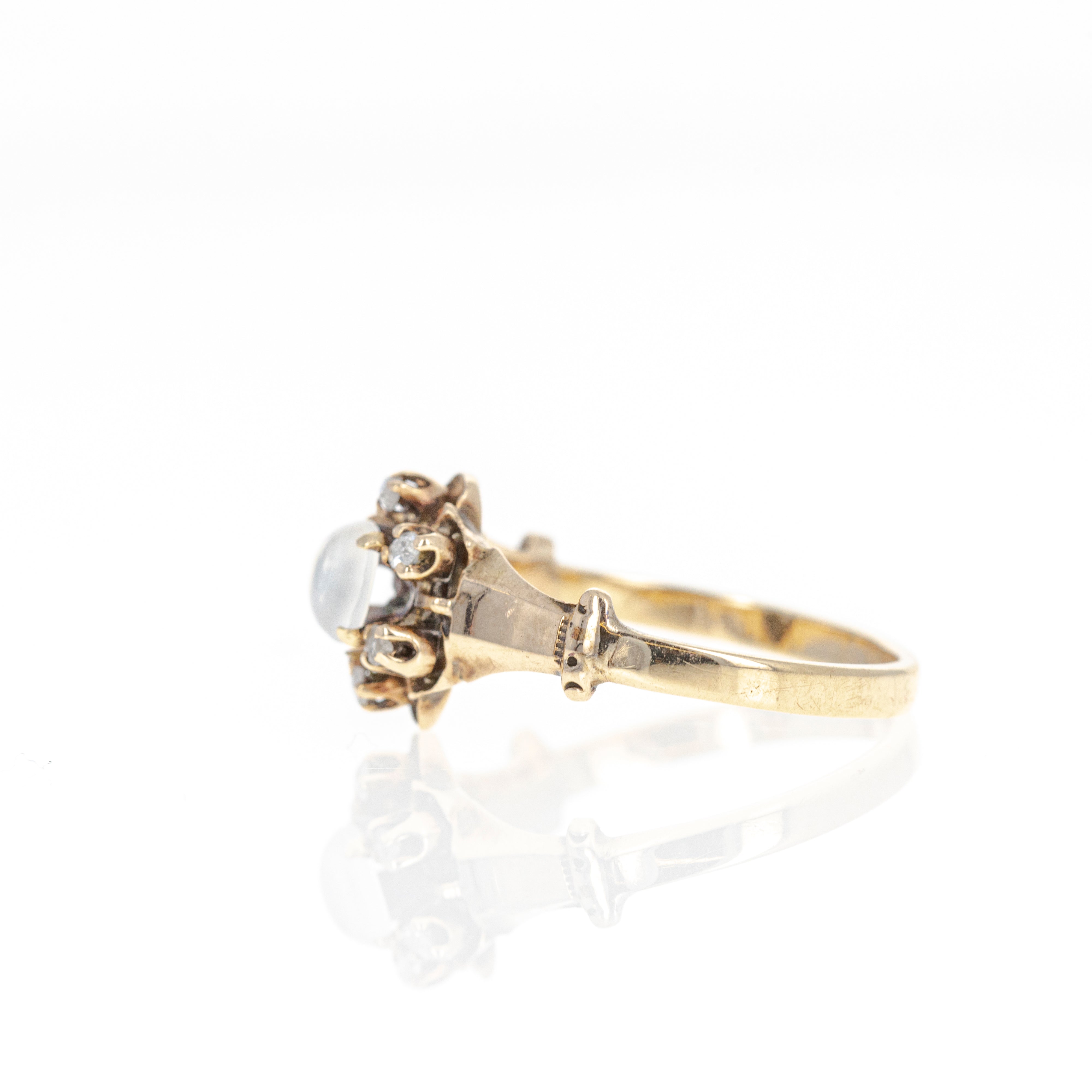 Victorian 14K Yellow Gold 0.40 Carat Moonstone Rose Cut Diamond Ring - Queen May
