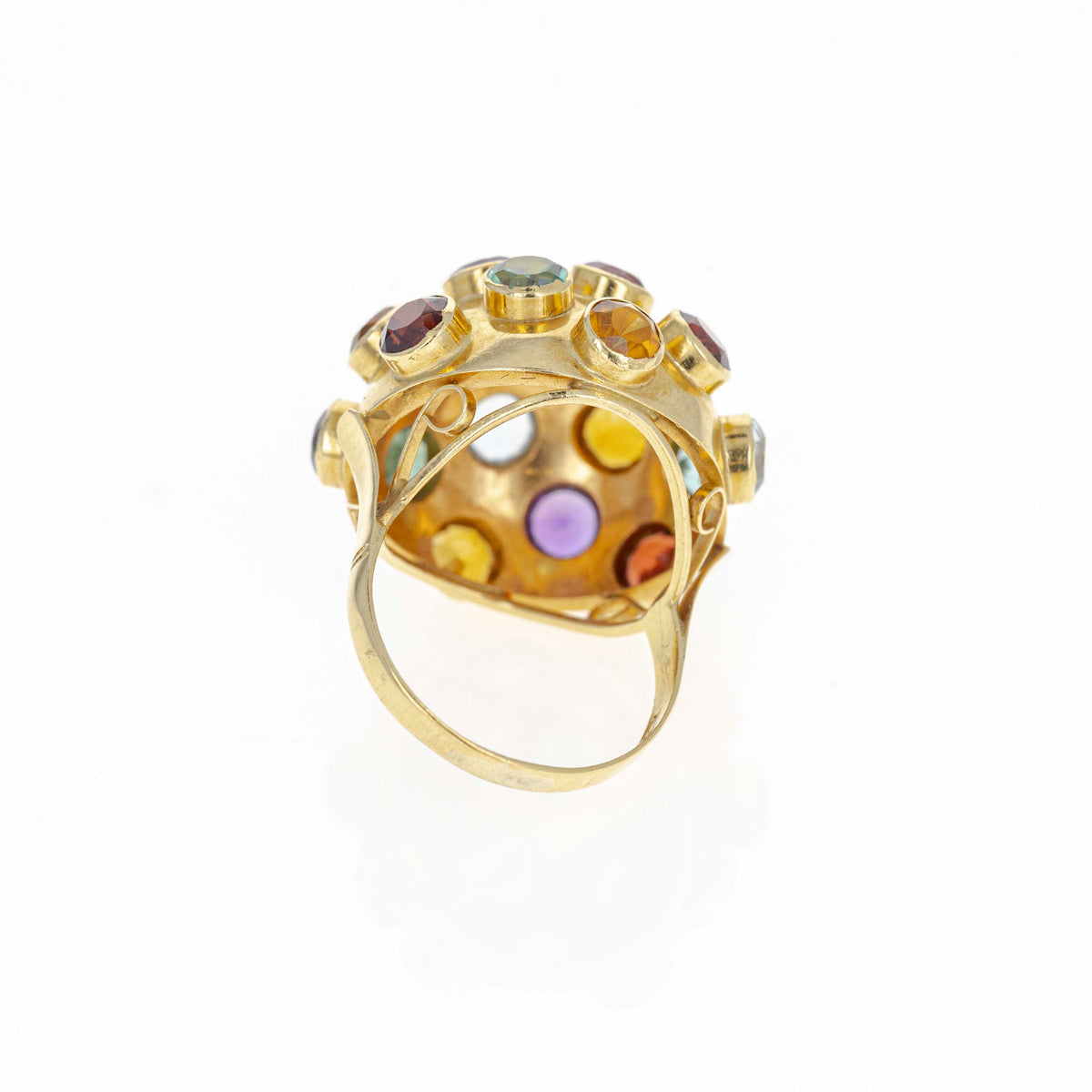 Retro 1950s 18K Yellow Gold Multi-Gemstone Sputnik Ring - Queen May