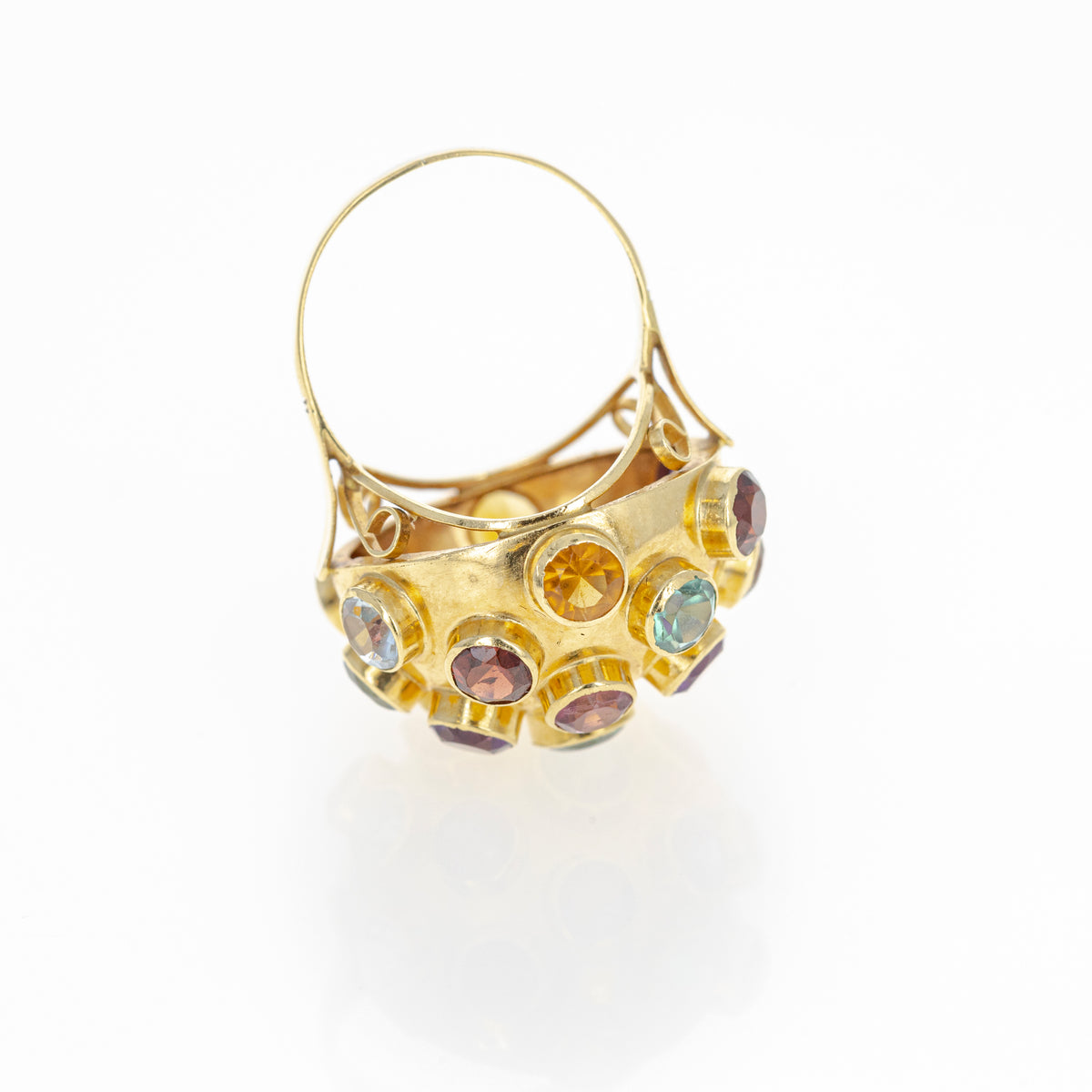 Retro 1950s 18K Yellow Gold Multi-Gemstone Sputnik Ring - Queen May