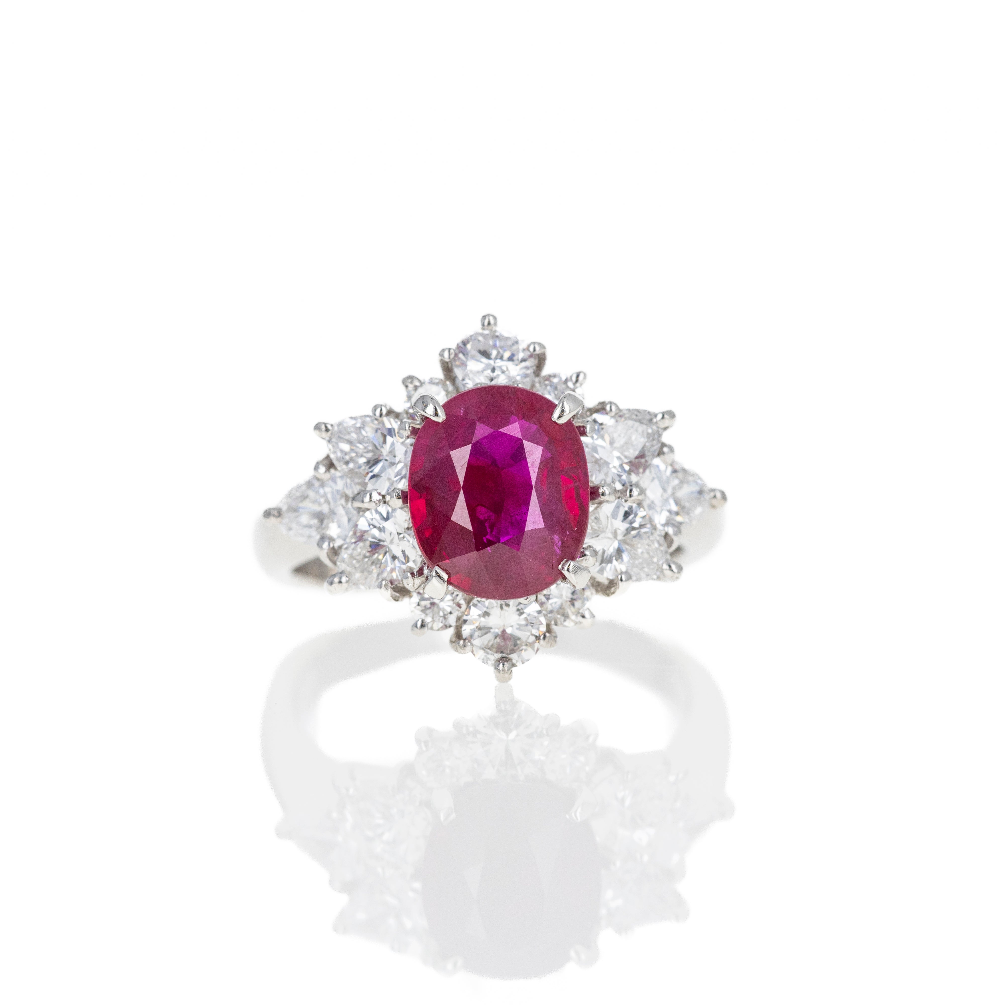 Platinum 2.99 Carat Oval Ruby Diamond Ring - Queen May