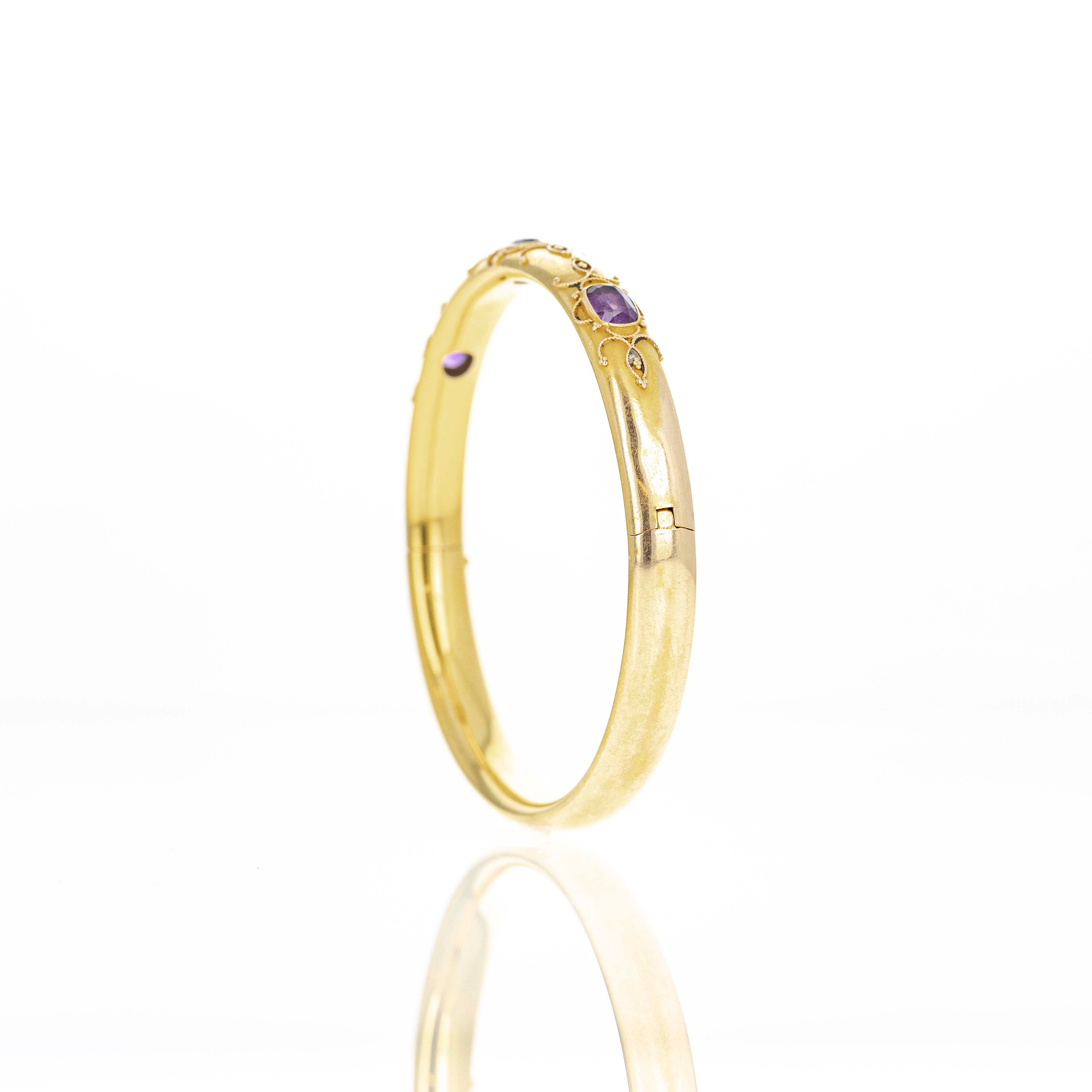 Victorian 14K Yellow Gold 2 Carat Amethyst Bangle - Queen May