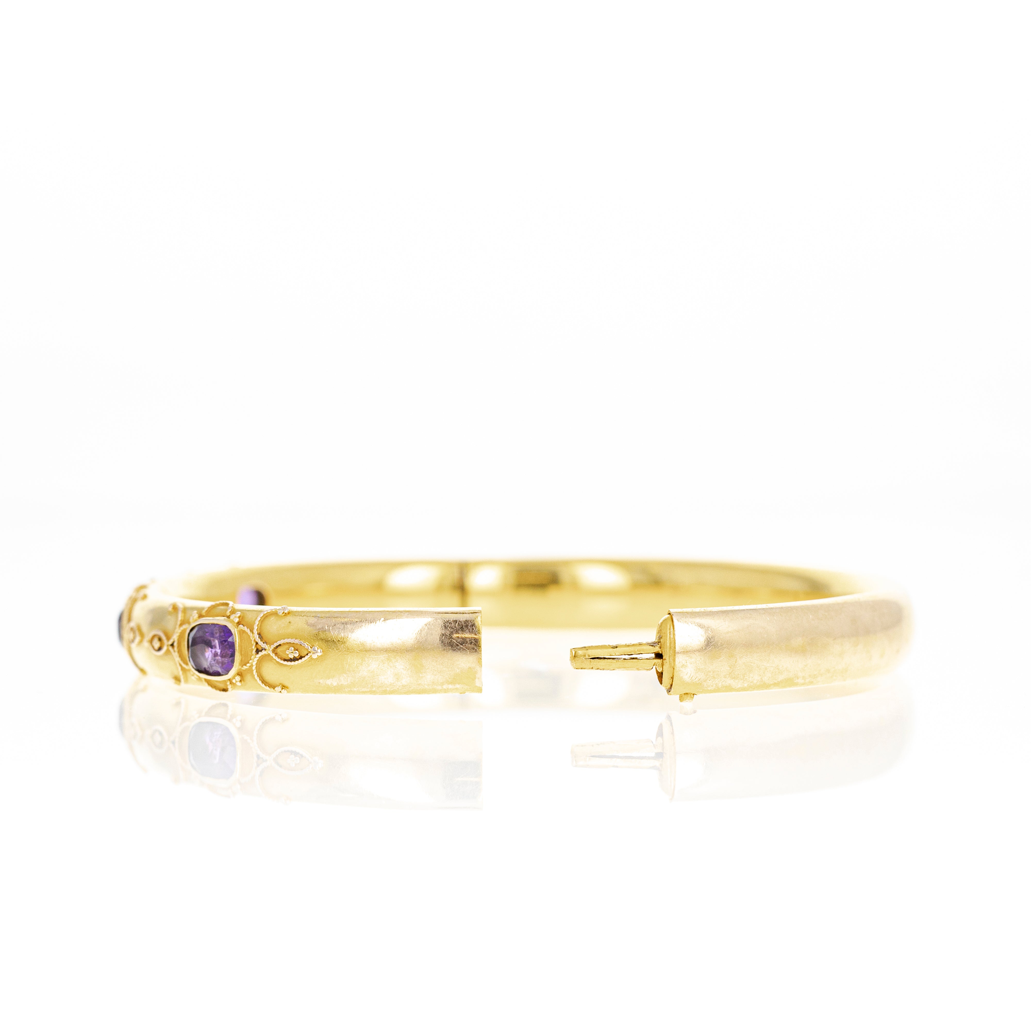 Victorian 14K Yellow Gold 2 Carat Amethyst Bangle - Queen May