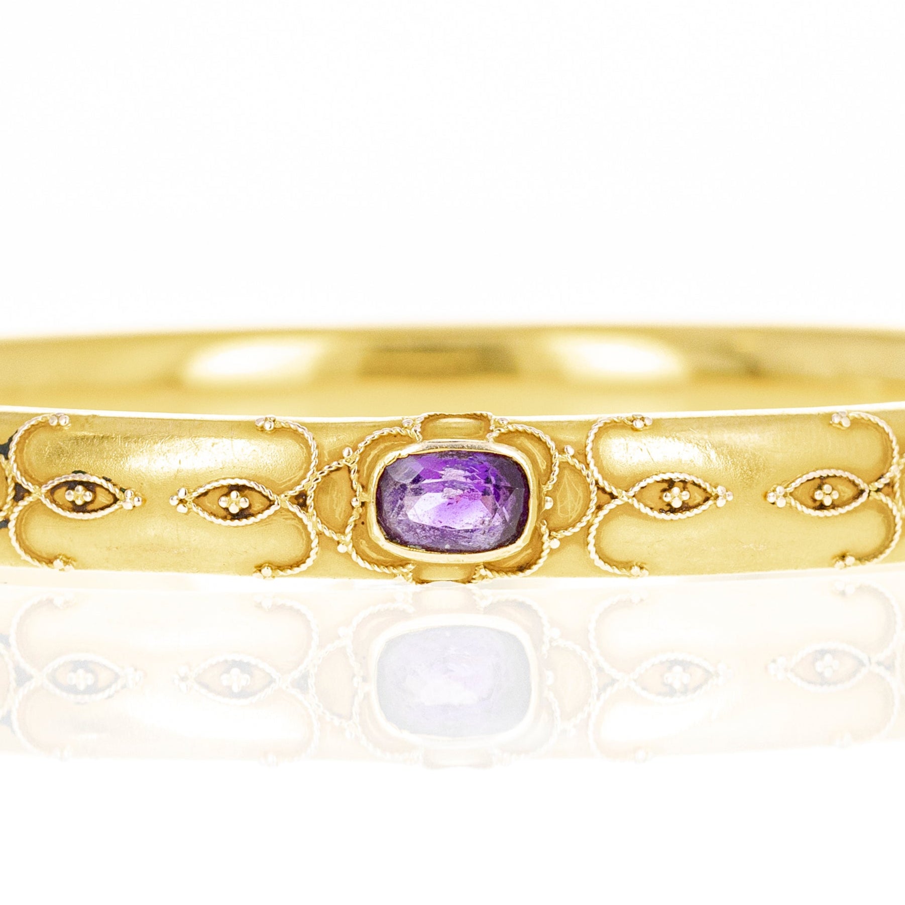 Victorian 14K Yellow Gold 2 Carat Amethyst Bangle - Queen May