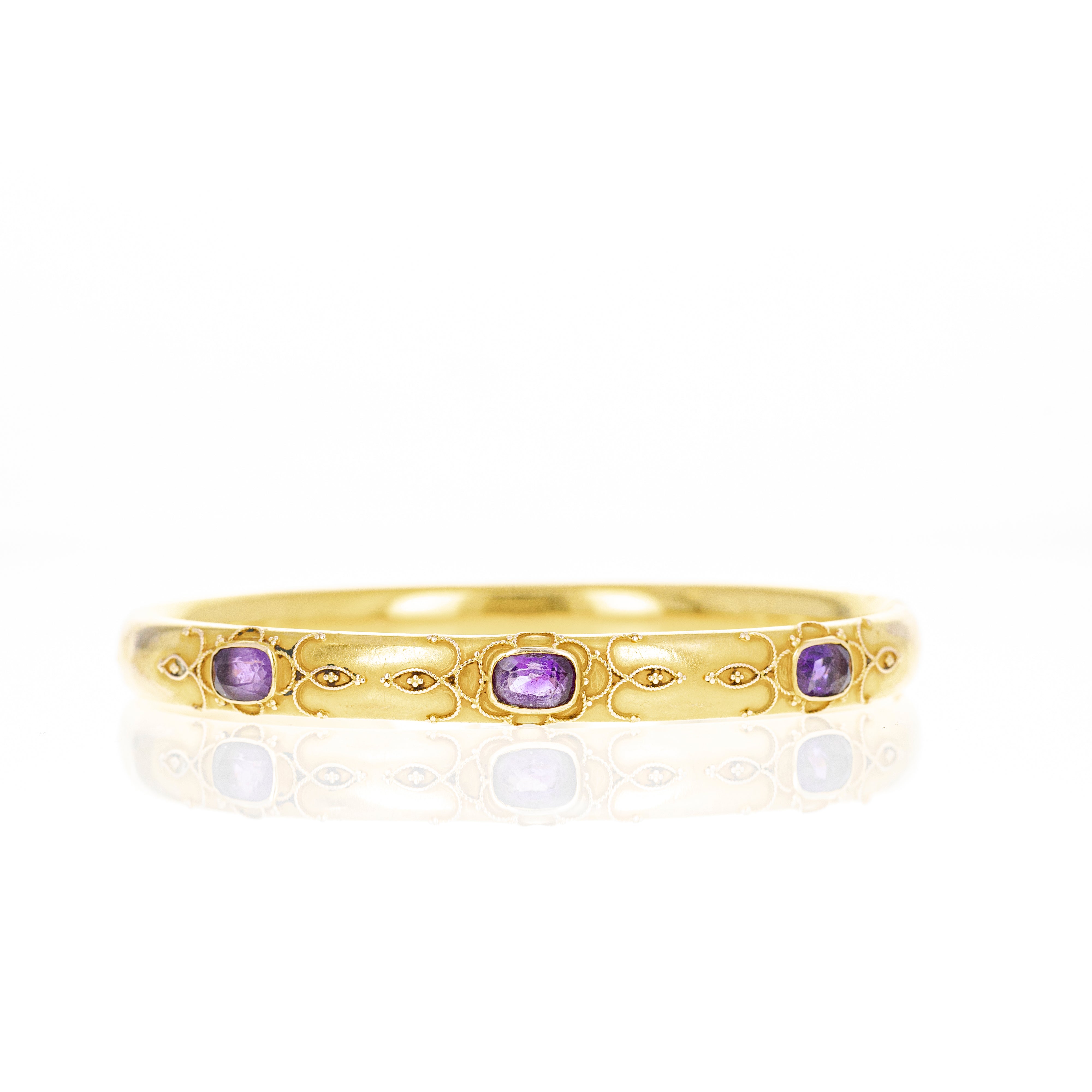 Victorian 14K Yellow Gold 2 Carat Amethyst Bangle - Queen May
