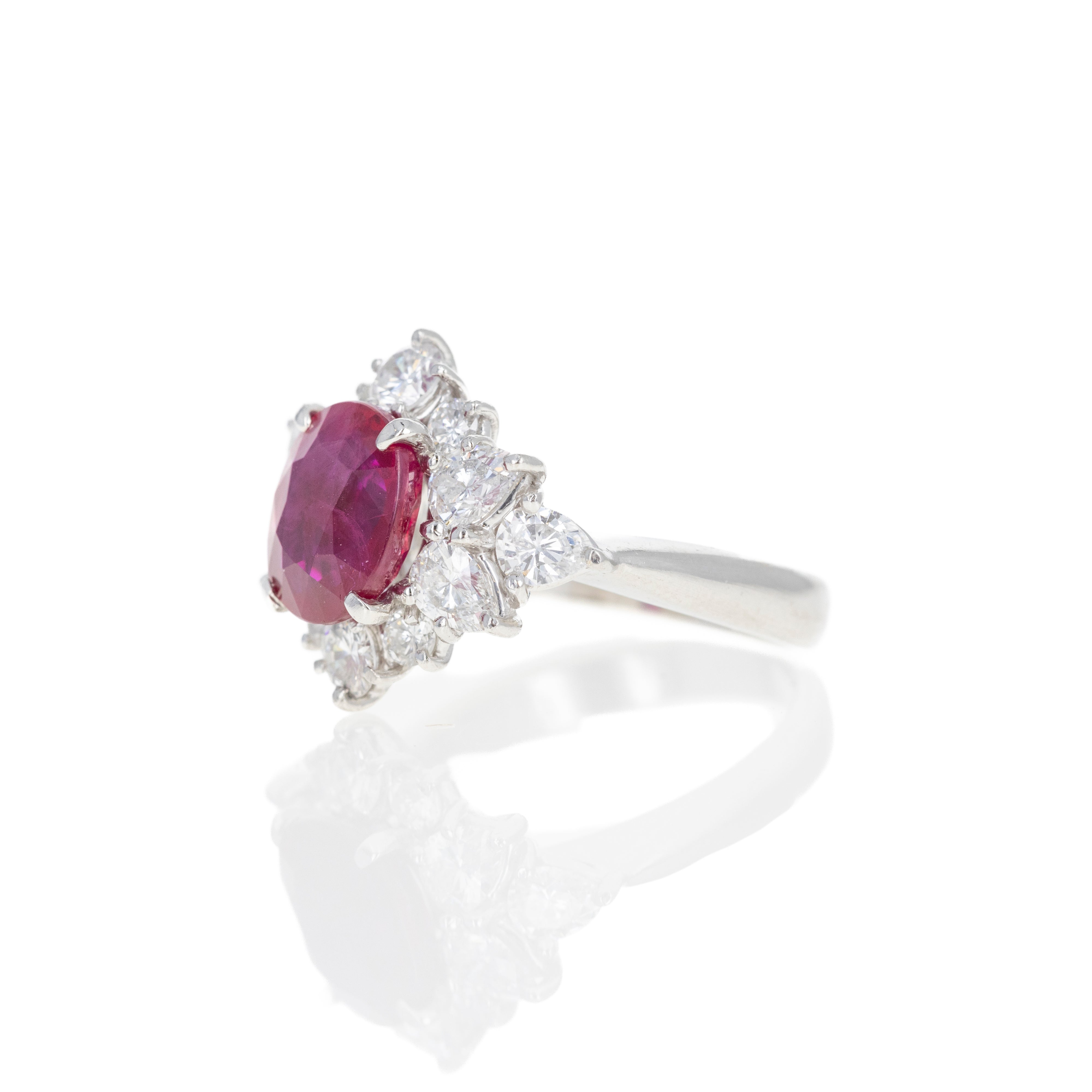 Platinum 2.99 Carat Oval Ruby Diamond Ring - Queen May