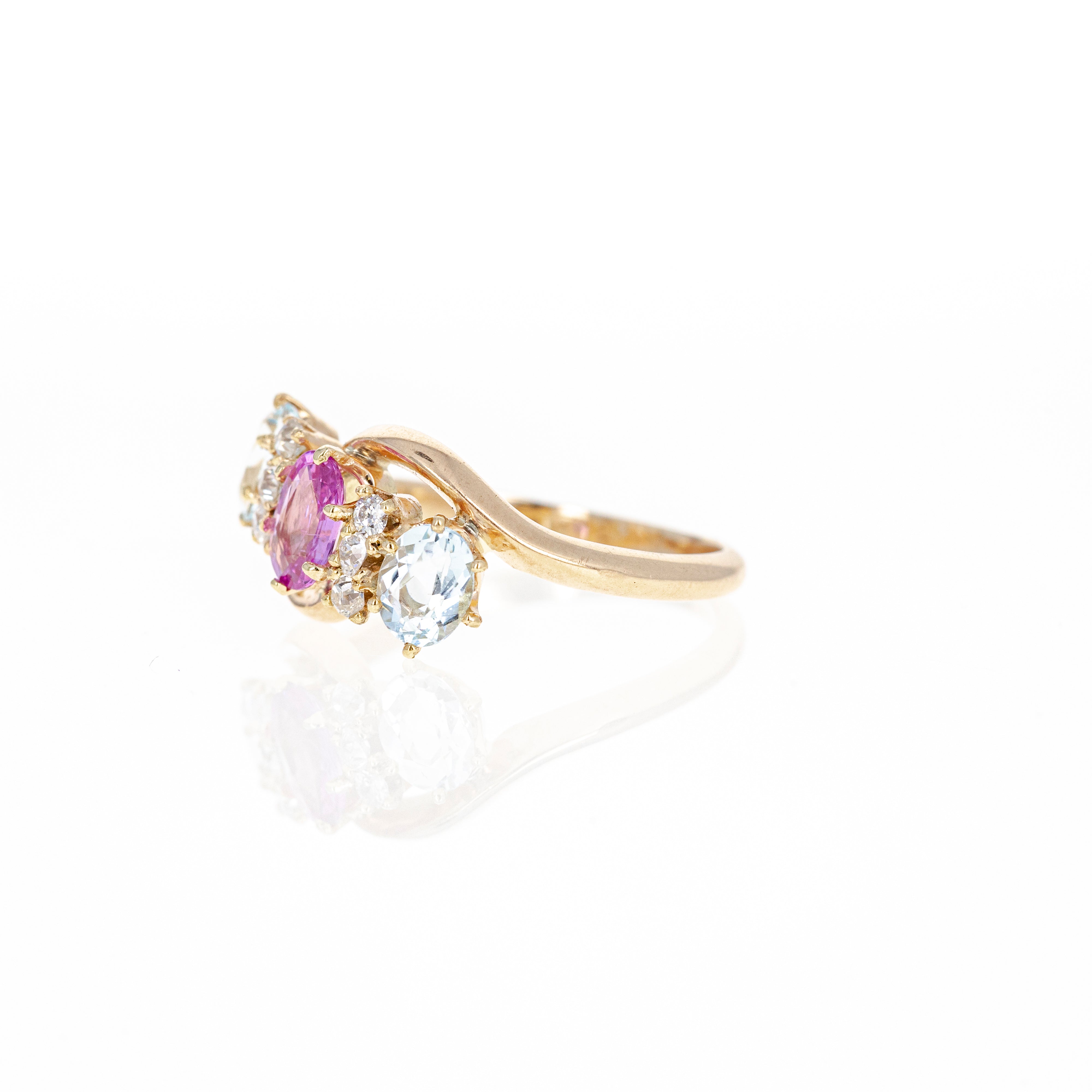 Victorian Pink Tourmaline Aquamarine Old European Diamond Ring - Queen May