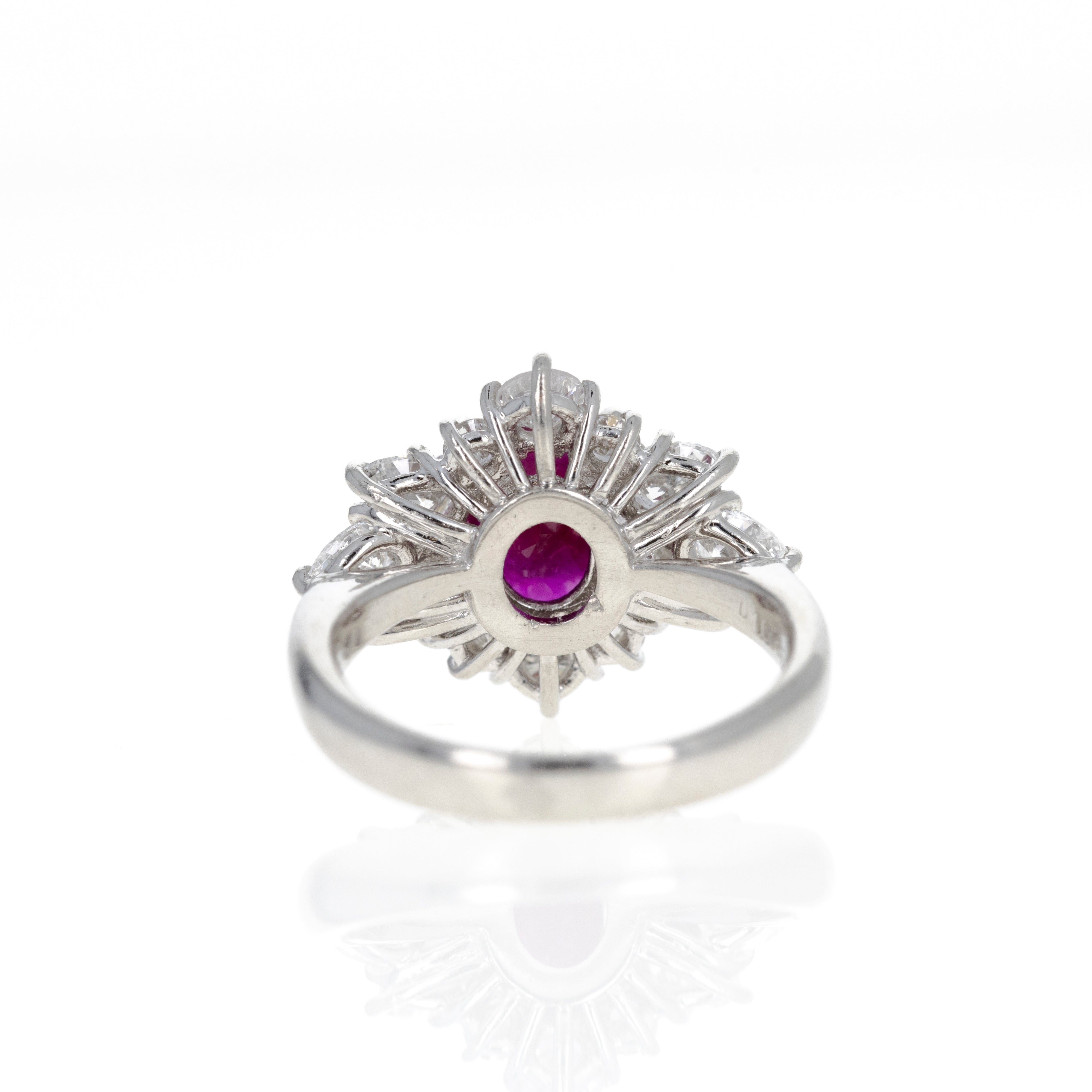 Platinum 2.99 Carat Oval Ruby Diamond Ring - Queen May