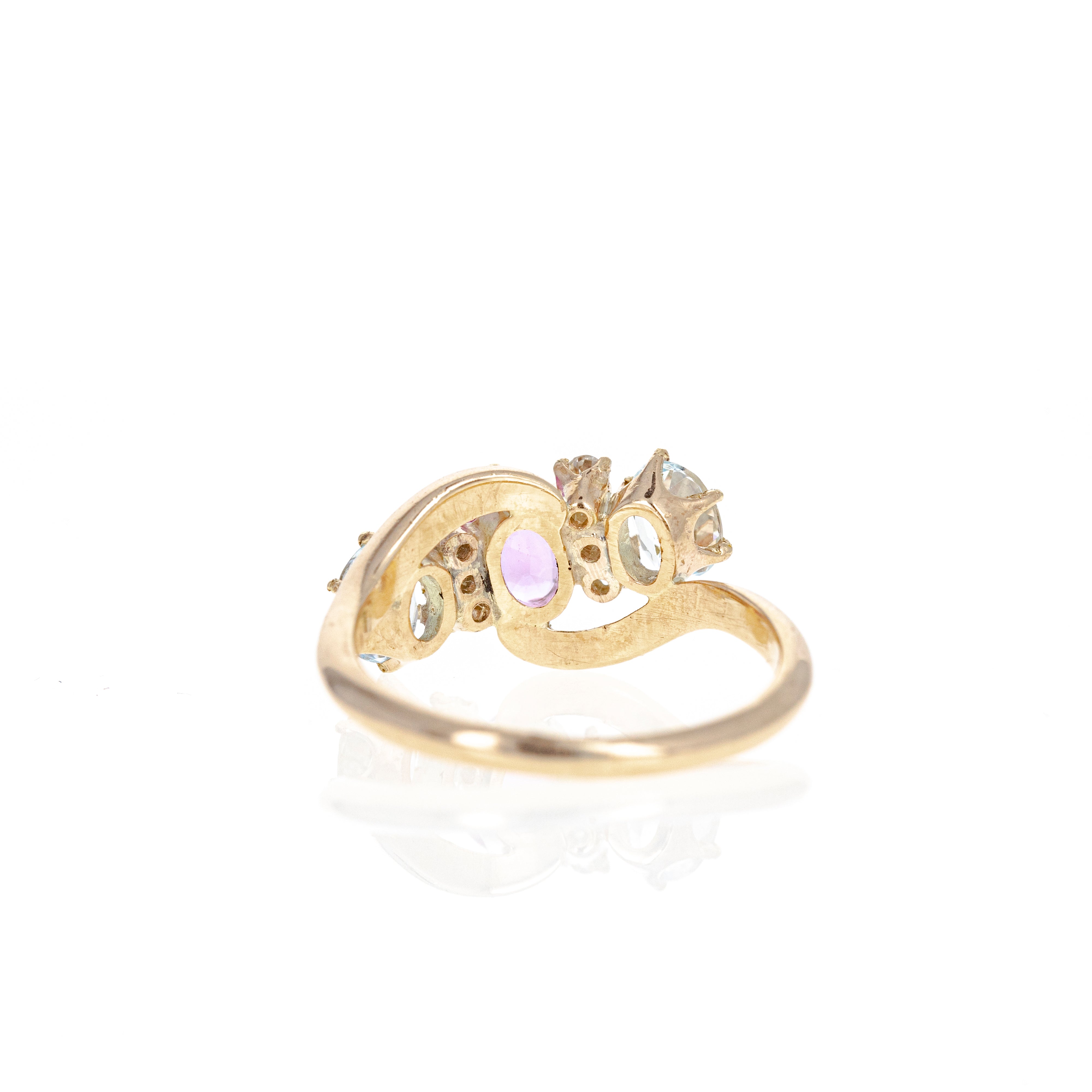 Victorian Pink Tourmaline Aquamarine Old European Diamond Ring - Queen May
