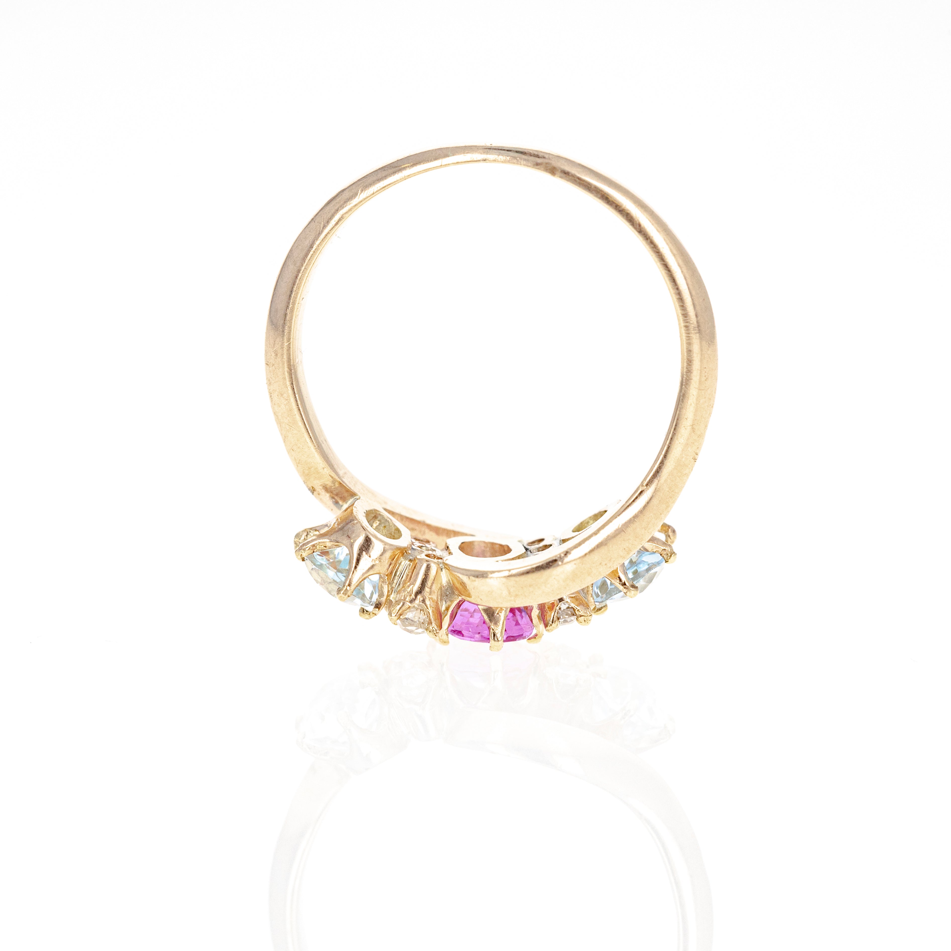 Victorian Pink Tourmaline Aquamarine Old European Diamond Ring - Queen May