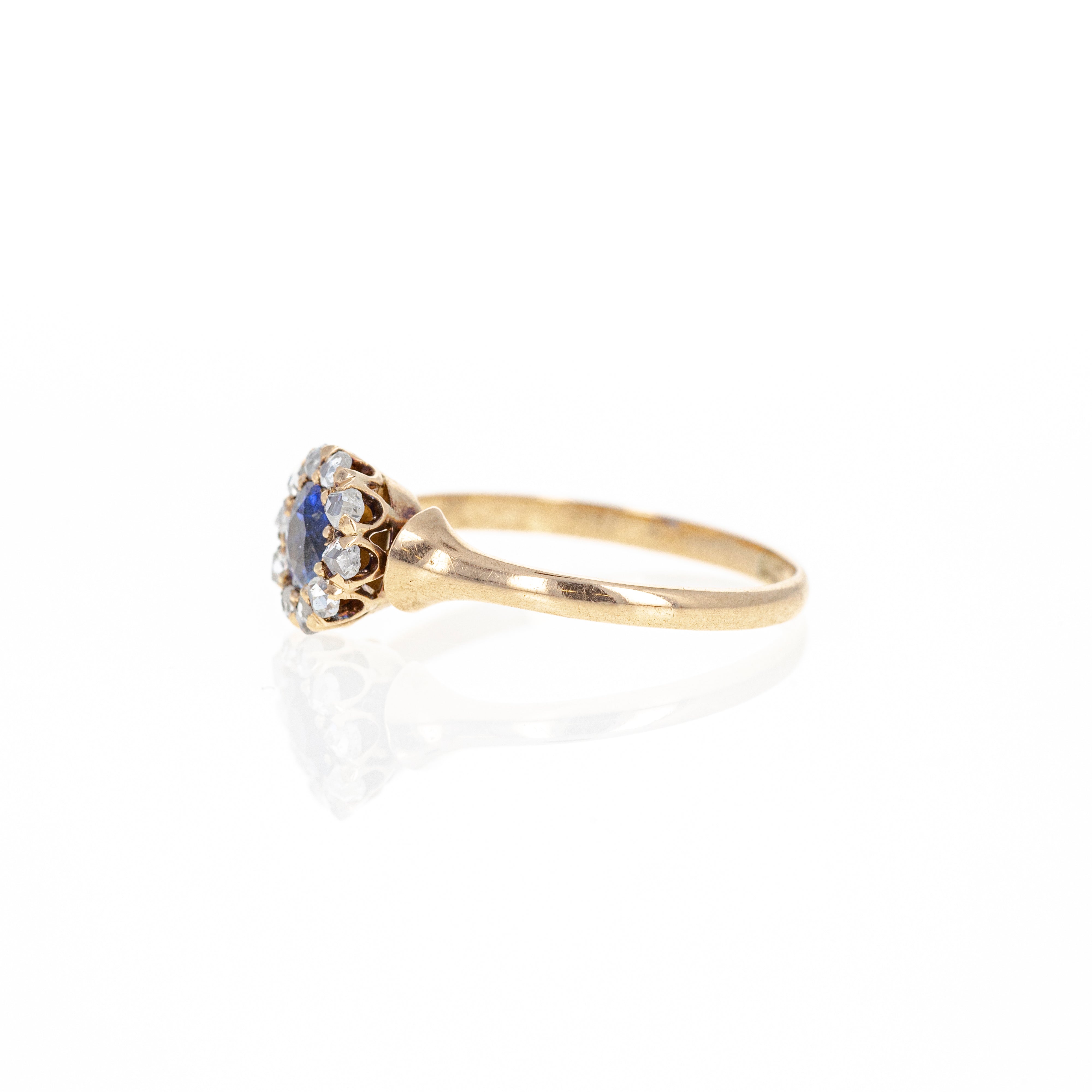Victorian 10K Rose Gold 0.50 Carat Sapphire Rose Cut Diamond Halo Ring - Queen May