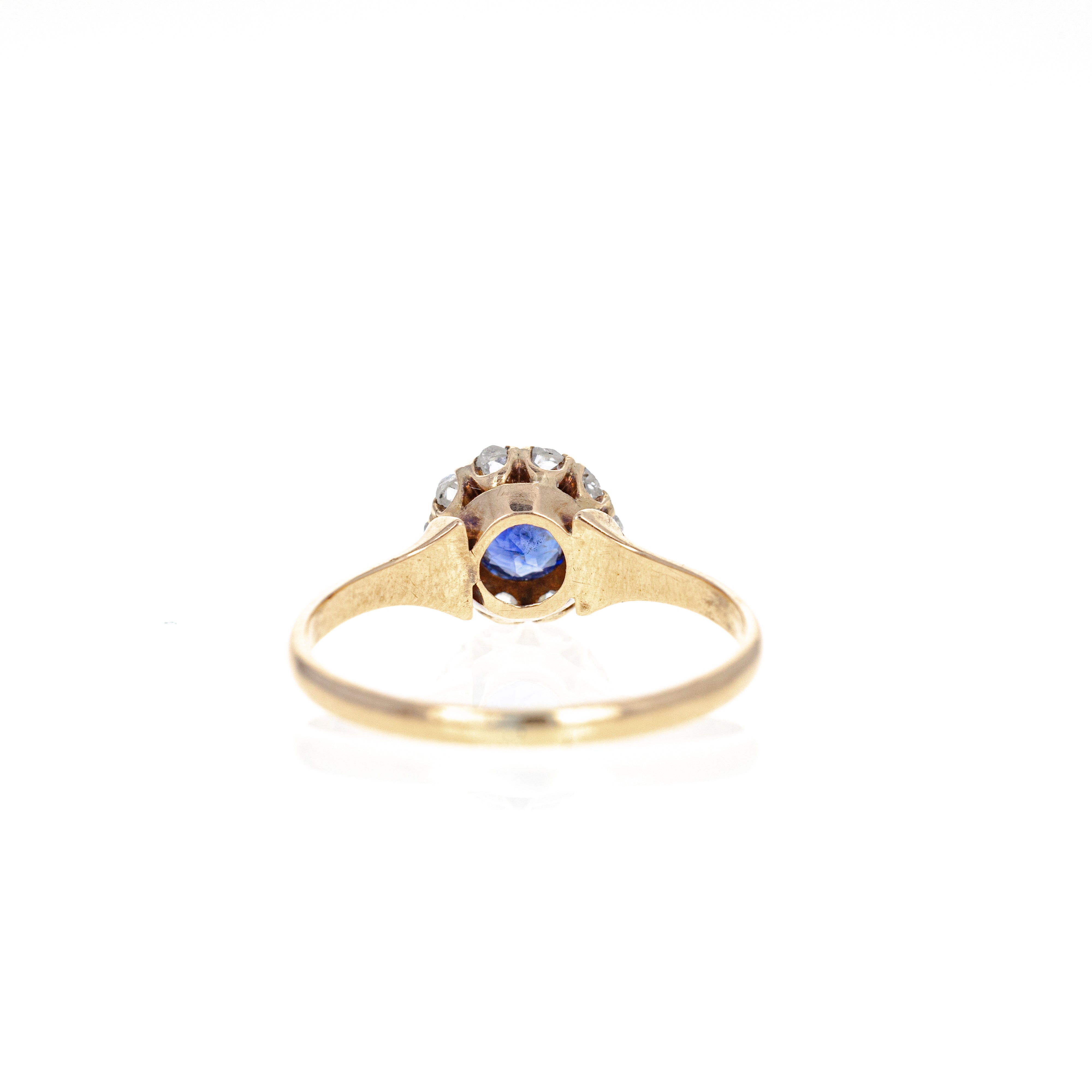 Victorian 10K Rose Gold 0.50 Carat Sapphire Rose Cut Diamond Halo Ring - Queen May