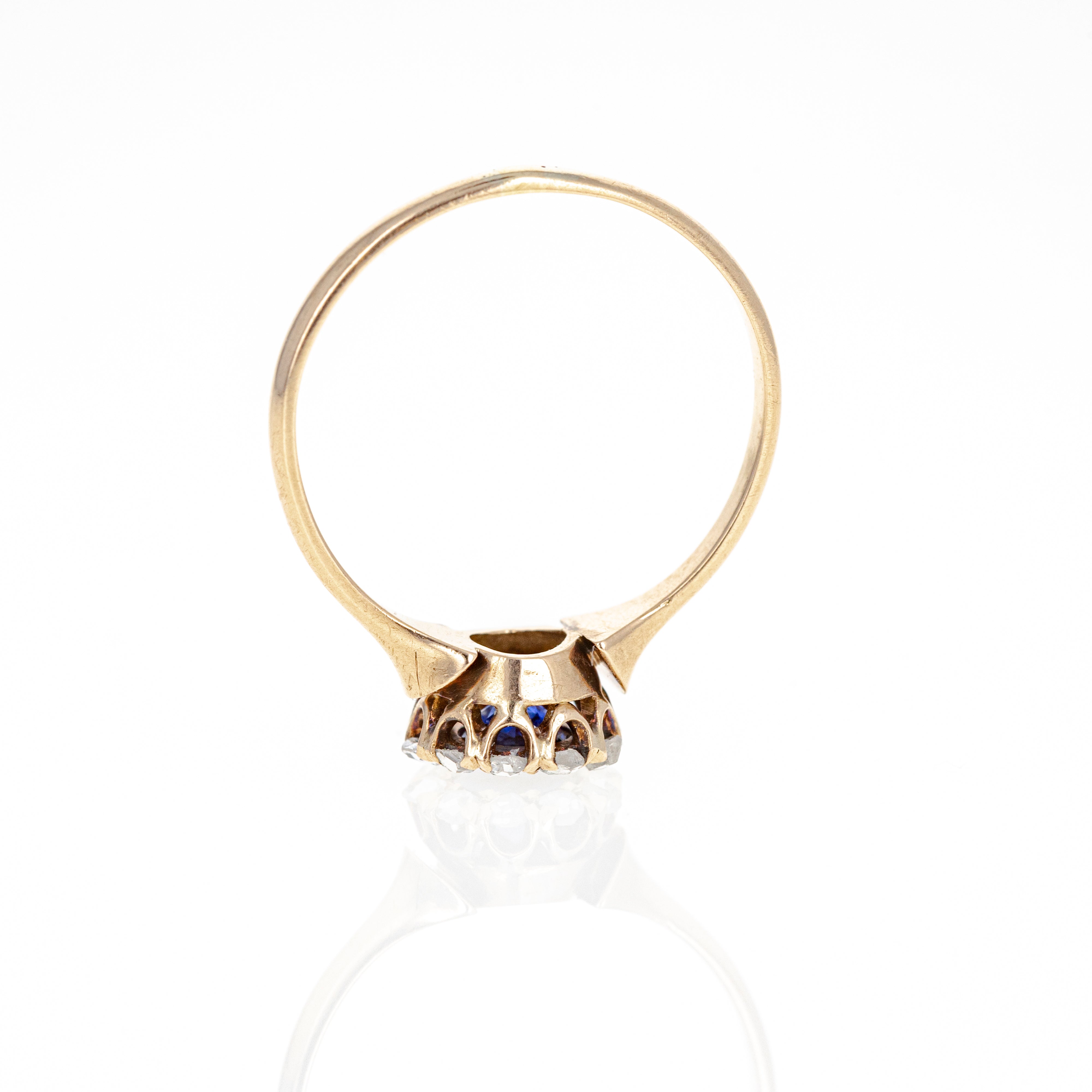 Victorian 10K Rose Gold 0.50 Carat Sapphire Rose Cut Diamond Halo Ring - Queen May