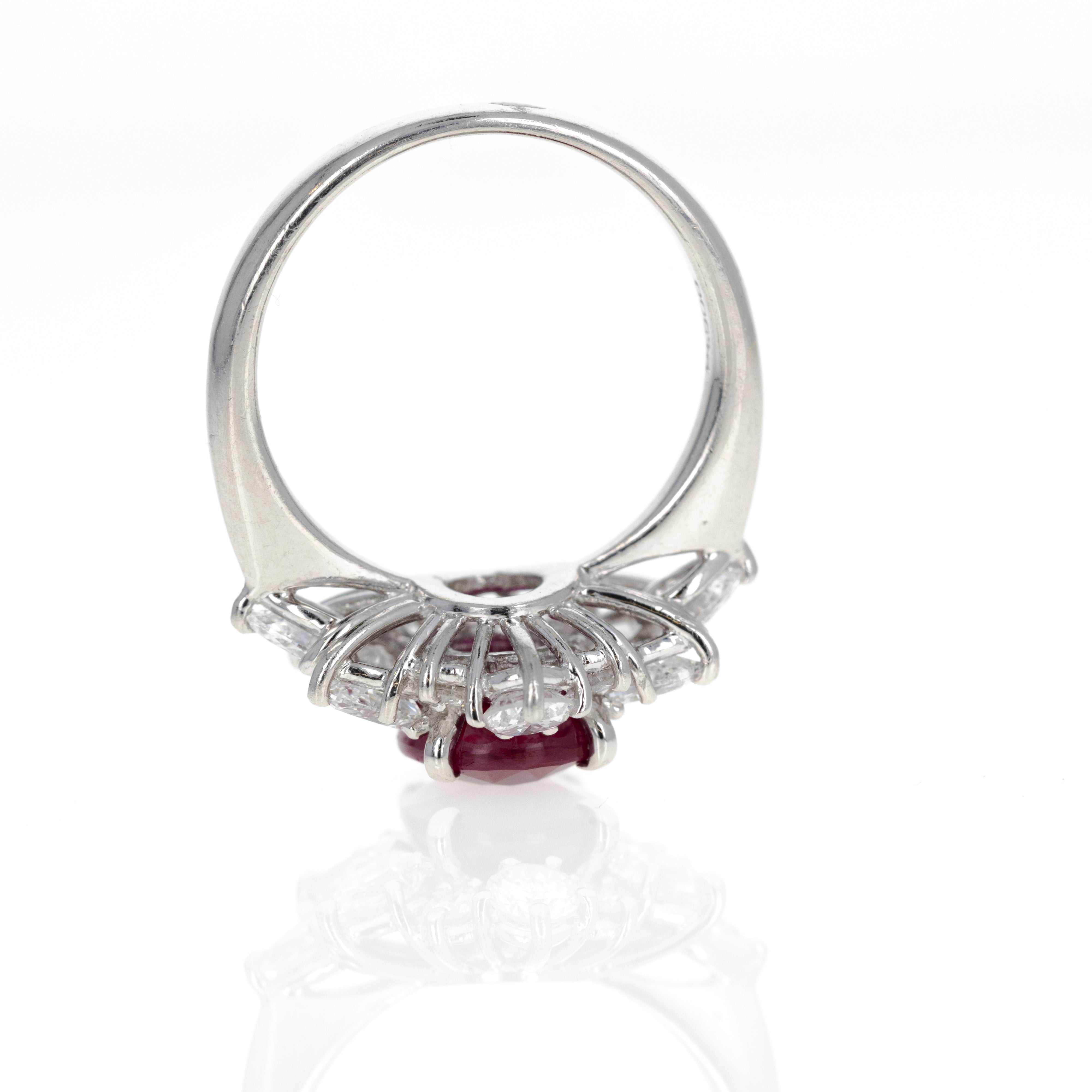 Platinum 2.99 Carat Oval Ruby Diamond Ring - Queen May