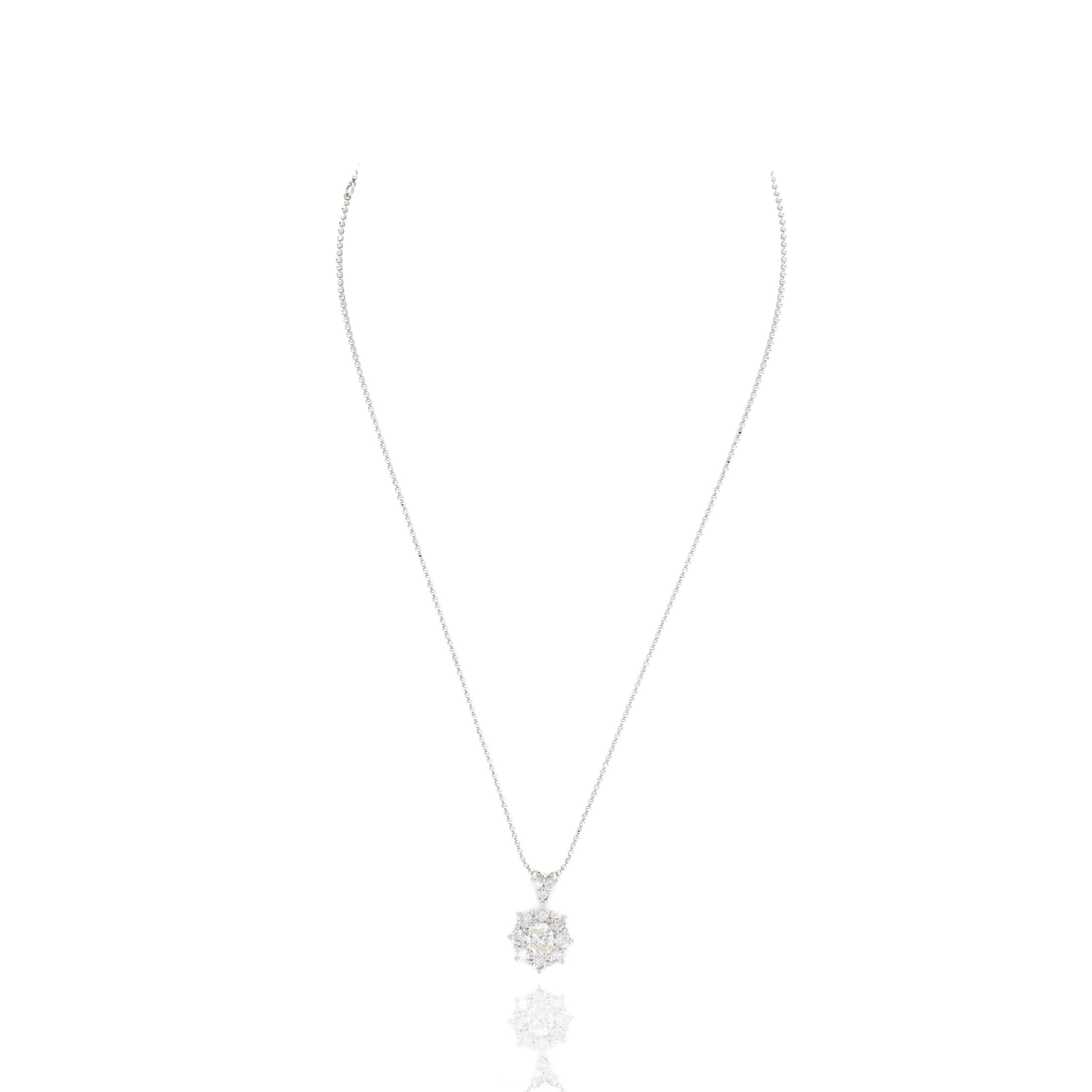 Platinum 1.66 Carat Diamond Oval Halo Pendant Necklace - Queen May