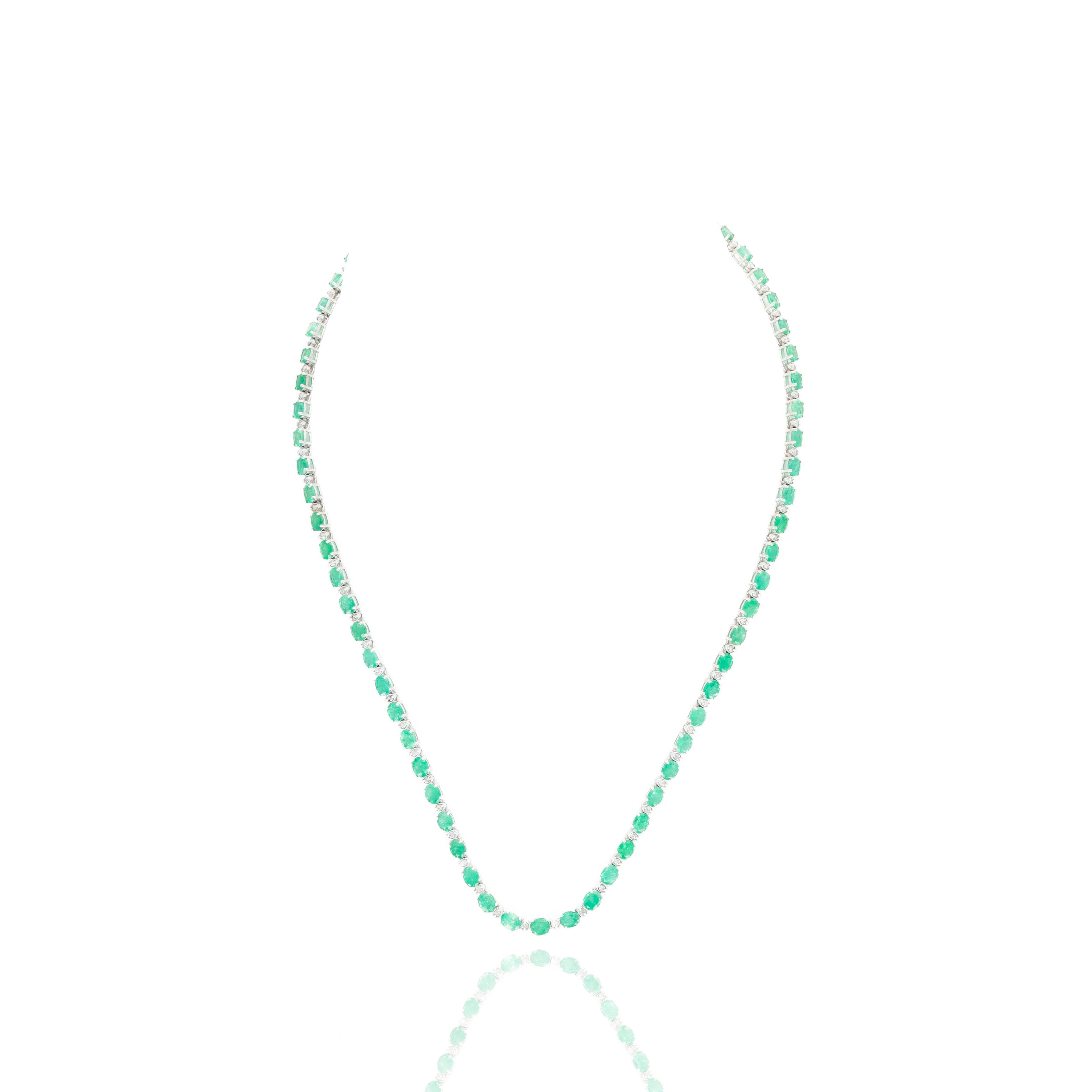 18K White Gold 11.56 Emerald Diamond Station Necklace - Queen May