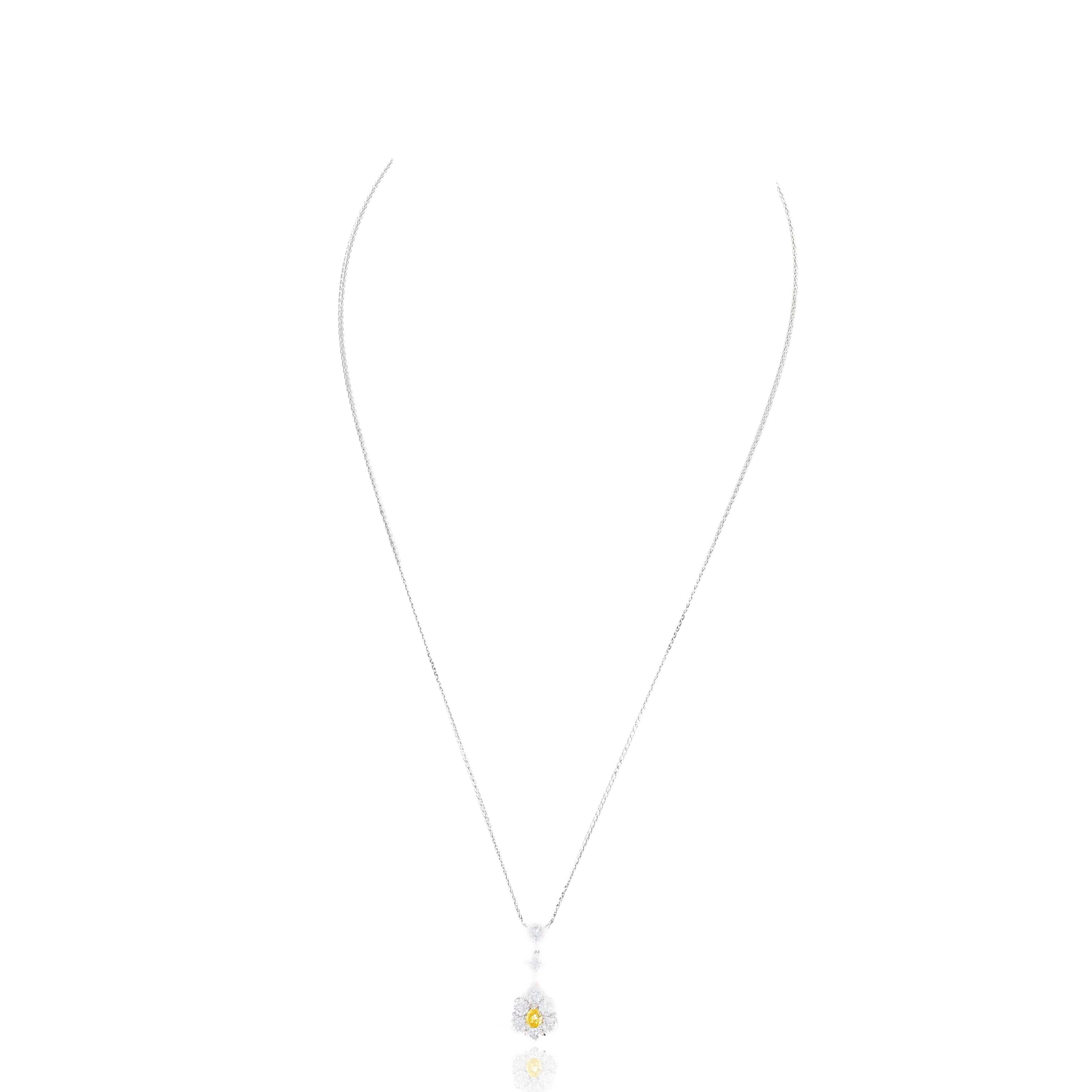 0.18 Carat Fancy Vivid Orangy Yellow Pear Diamond Necklace - Queen May