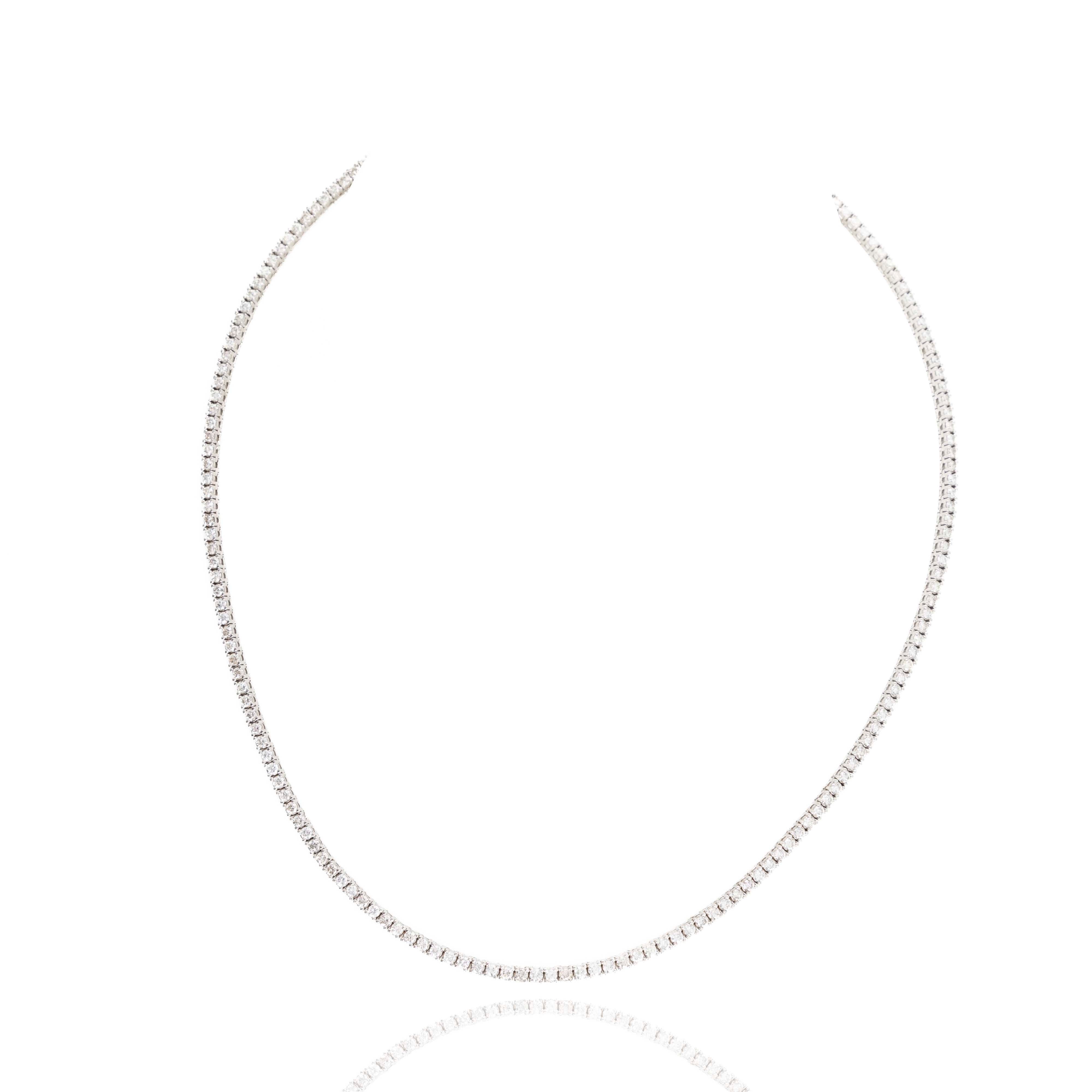 14K White Gold 4.62 Carat Round Diamond Tennis Necklace - Queen May